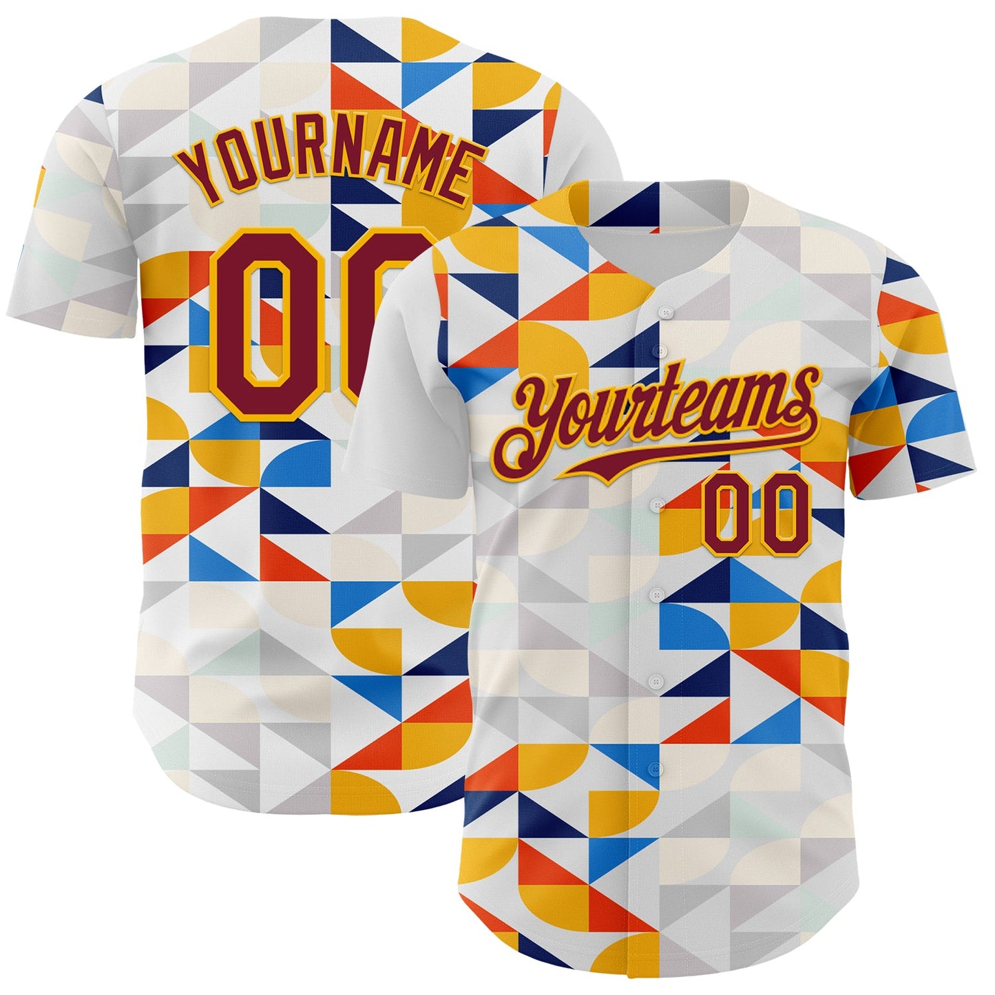 Custom White Crimson-Gold Geometric Patchwork Asymmetry Authentic Baseball Jersey - Main View