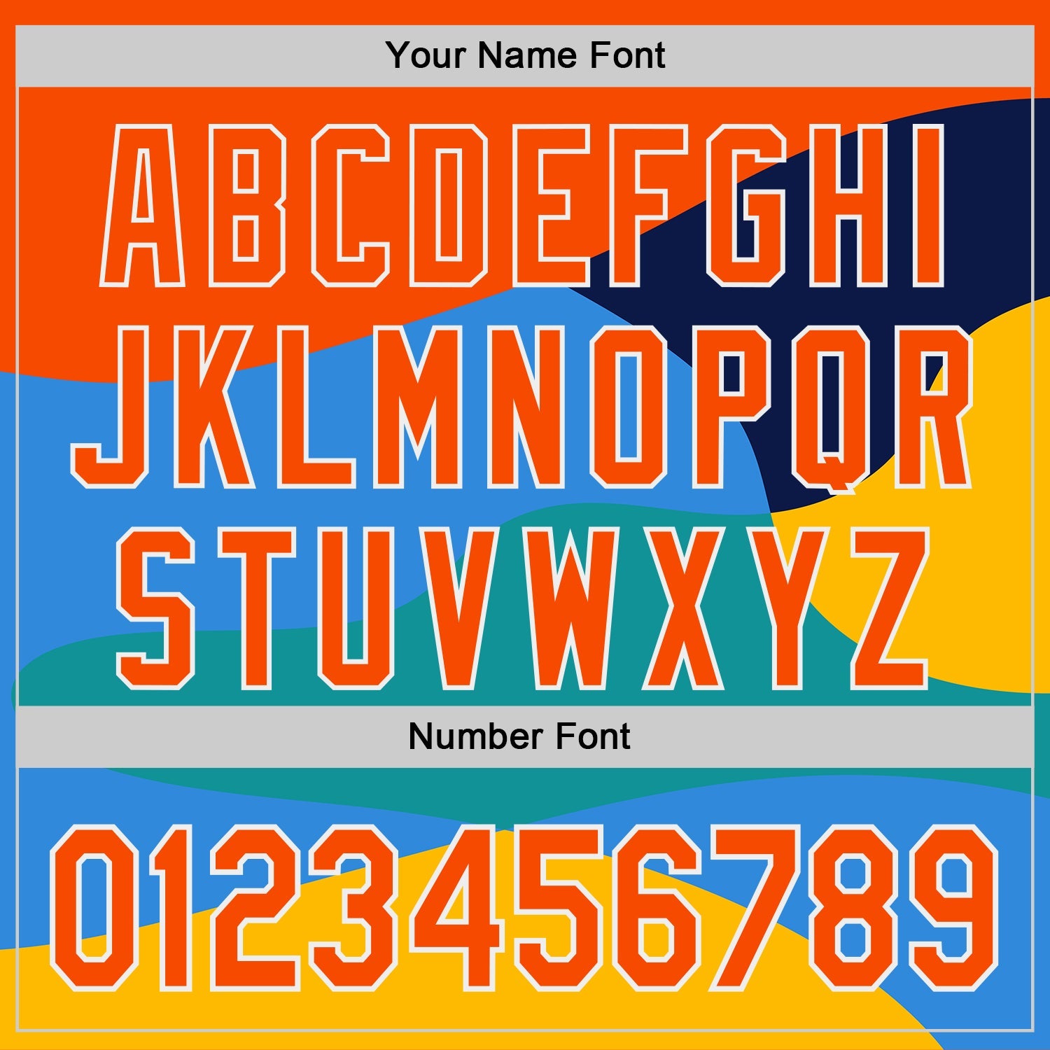 Custom Orange Blue Yellow-White Geometric Patchwork Asymmetry Wave Color Block Authentic Baseball Jersey view 5