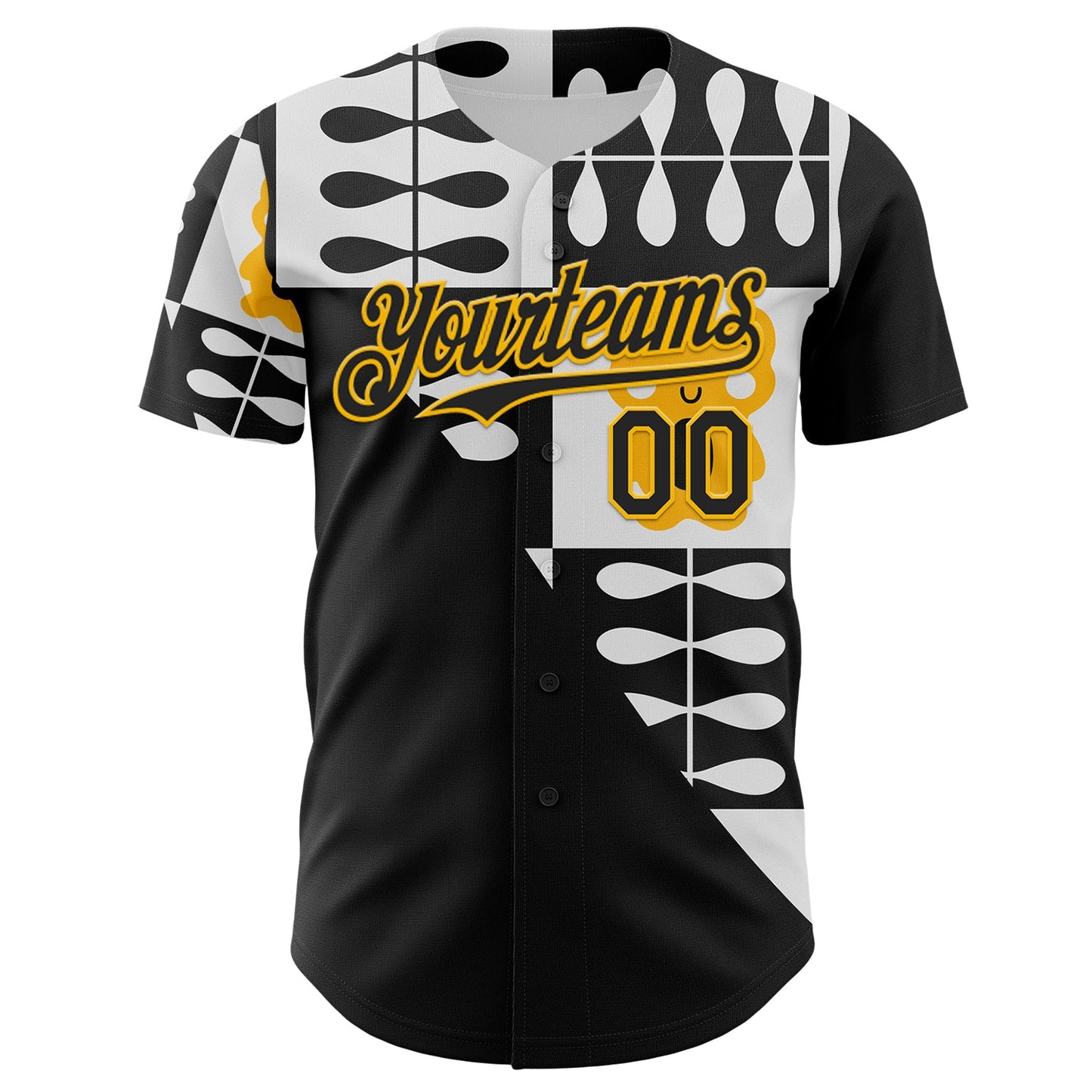 Custom White Black-Gold Geometric Patchwork Asymmetry Authentic Baseball Jersey view 2