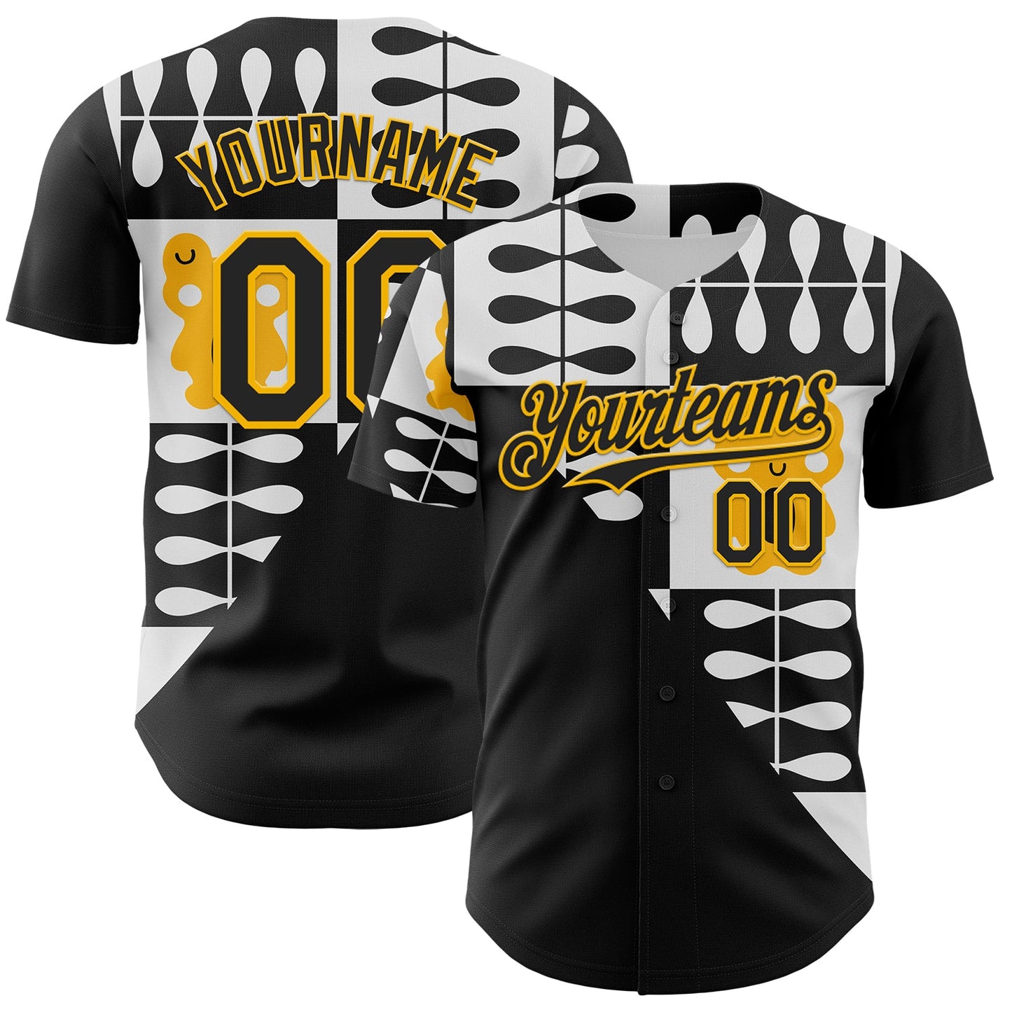 Custom White Black-Gold Geometric Patchwork Asymmetry Authentic Baseball Jersey - Main View