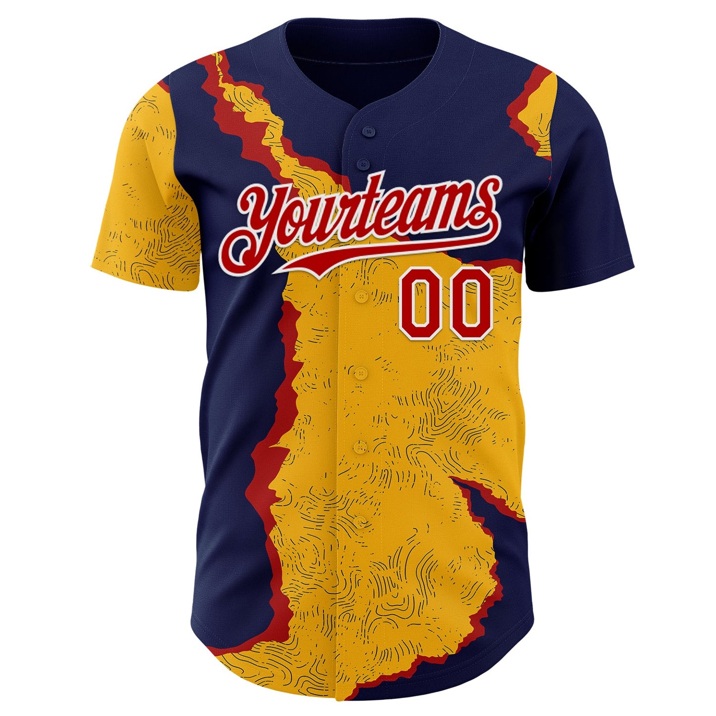 Custom Navy Red Gold-White Geometric Patchwork Asymmetry Torn Authentic Baseball Jersey view 2