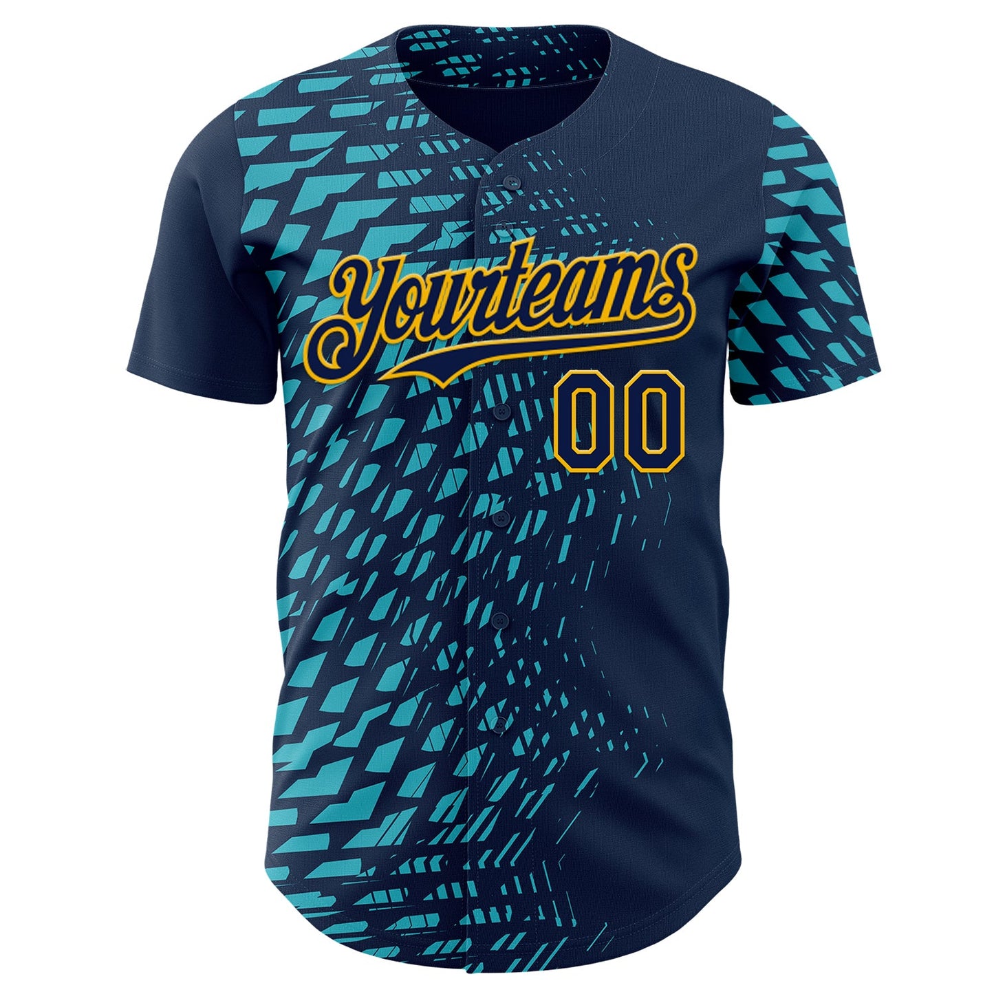 Custom Blue Navy-Gold Geometric Patchwork Asymmetry Authentic Baseball Jersey view 2