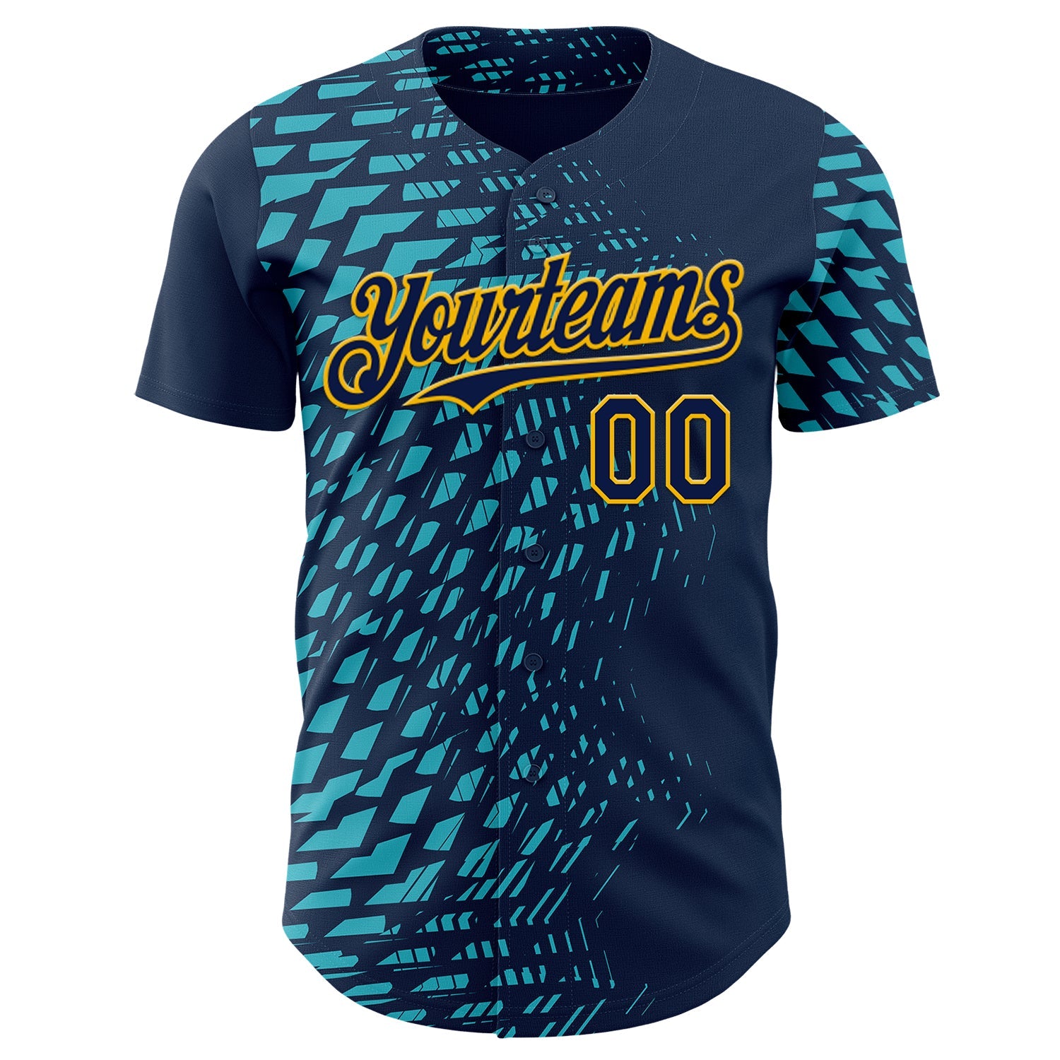 Custom Blue Navy-Gold Geometric Patchwork Asymmetry Authentic Baseball Jersey view 2