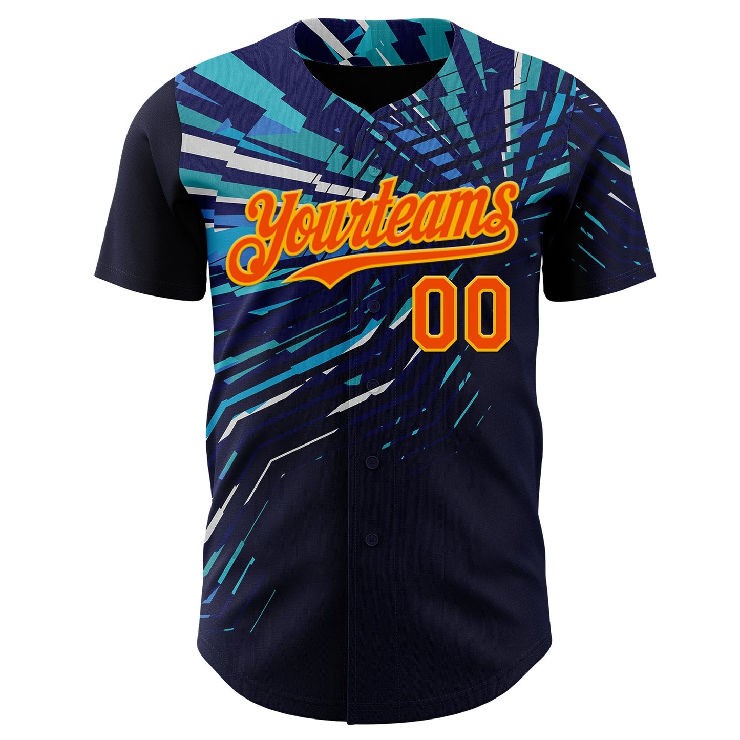 Custom Blue Orange-Gold Geometric Patchwork Asymmetry Authentic Baseball Jersey view 2