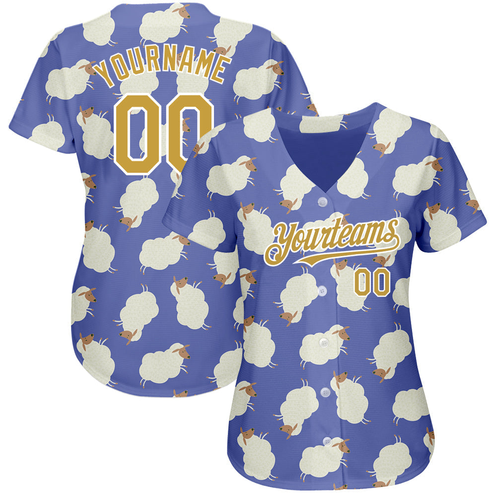 Custom Purple Old Gold-White 3D Pattern Design Goat Authentic Baseball Jersey view 2