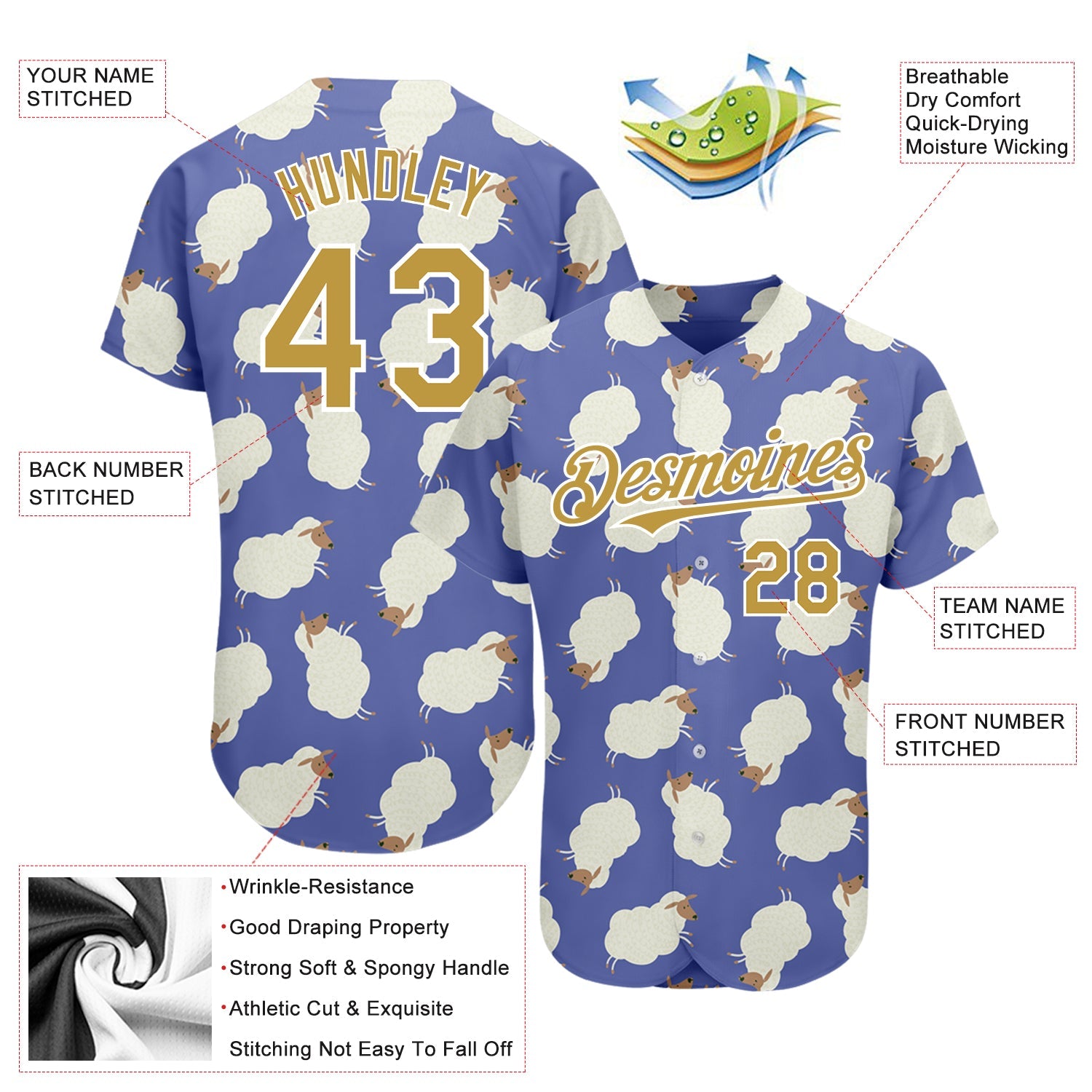 Custom Purple Old Gold-White 3D Pattern Design Goat Authentic Baseball Jersey view 3