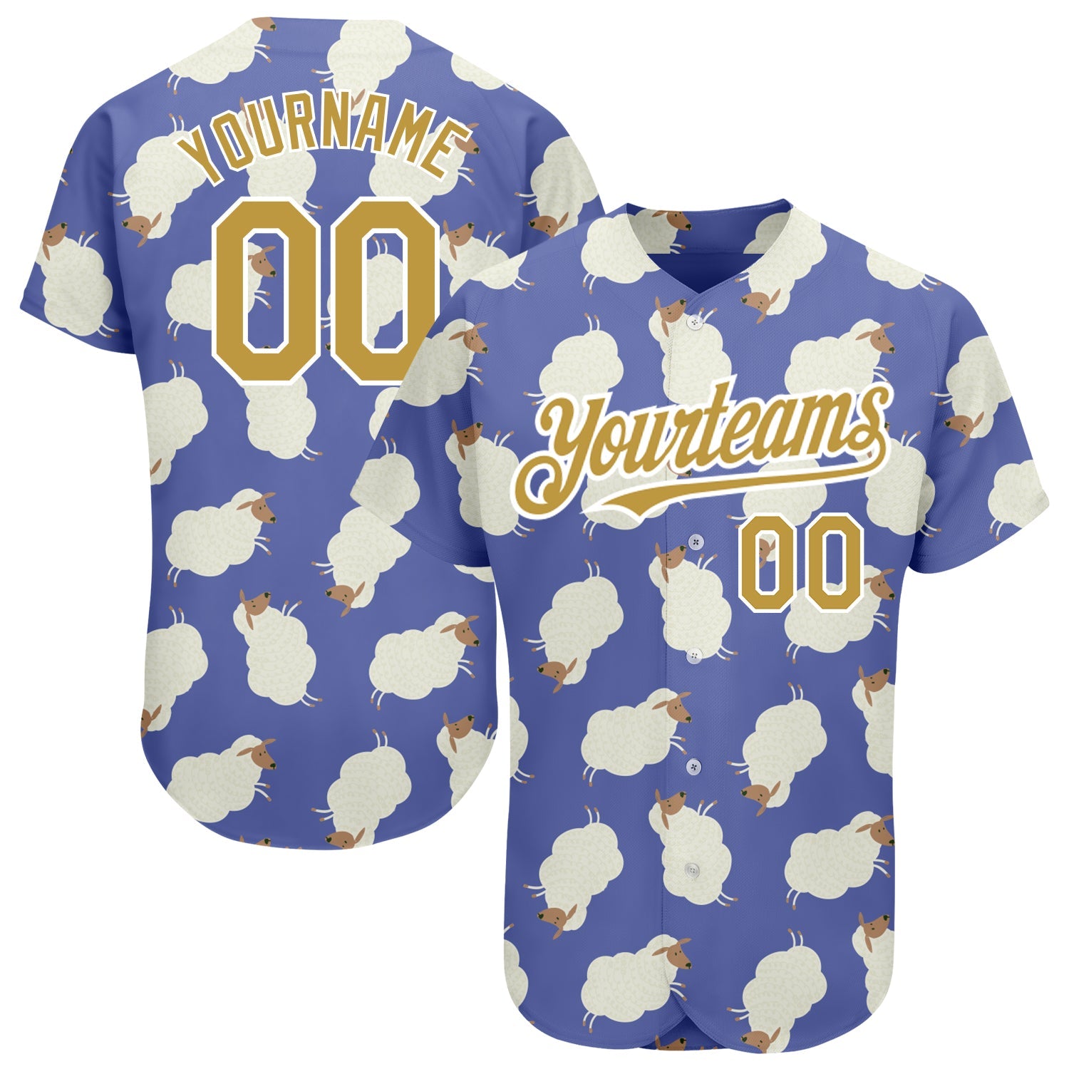 Custom Purple Old Gold-White 3D Pattern Design Goat Authentic Baseball Jersey - Main View