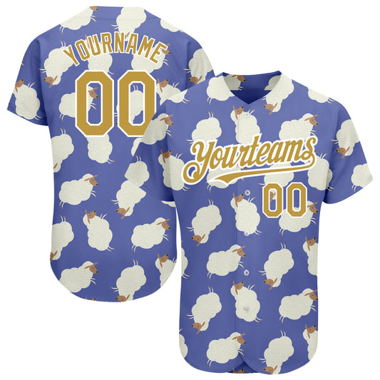 Custom Purple Old Gold-White 3D Pattern Design Goat Authentic Baseball Jersey - Main View