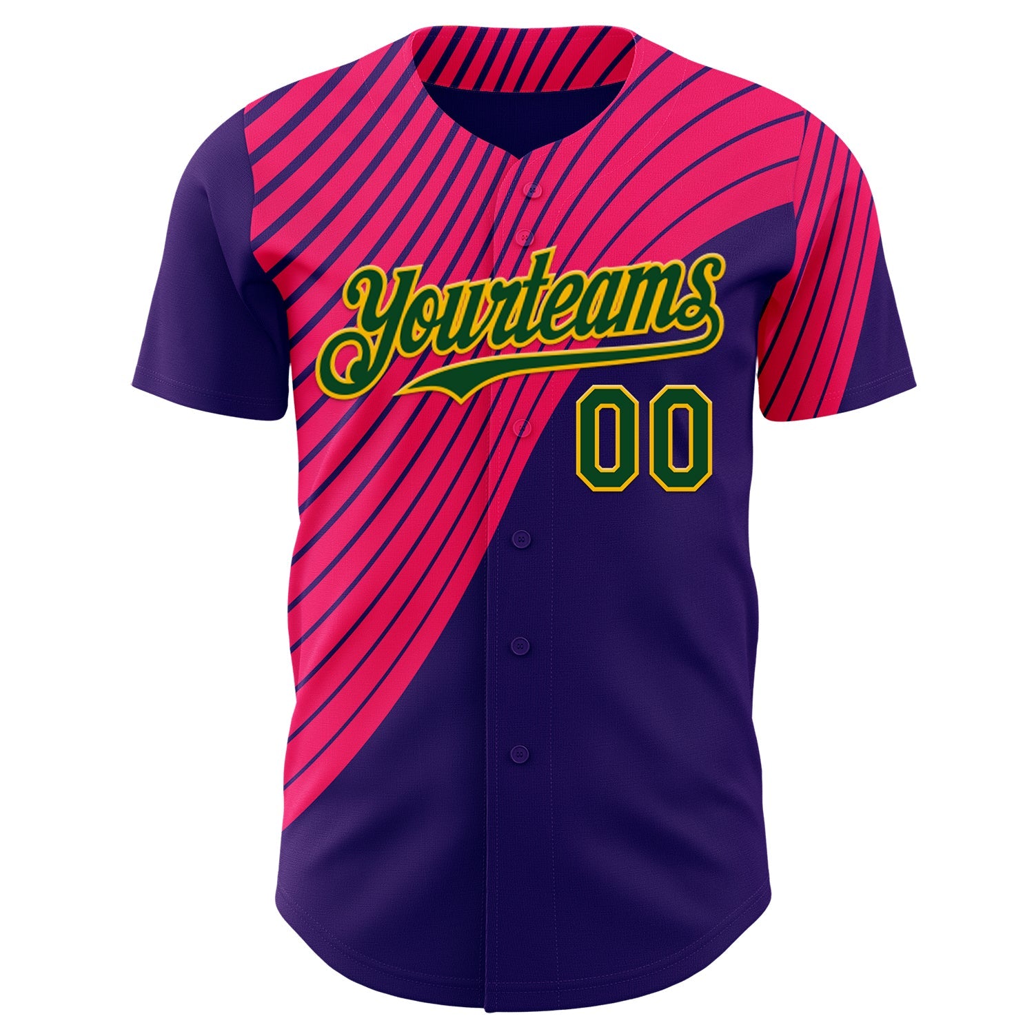 Custom Purple Green Hot Pink-Gold Geometric Patchwork Asymmetry Authentic Baseball Jersey view 2