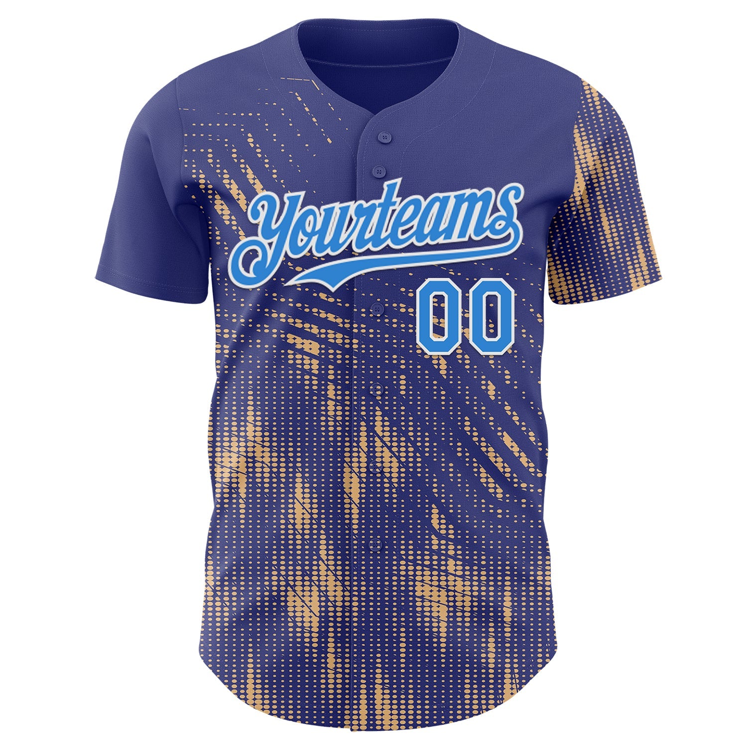 Custom Blue Electric Blue Cream-White Geometric Patchwork Asymmetry Authentic Baseball Jersey view 2