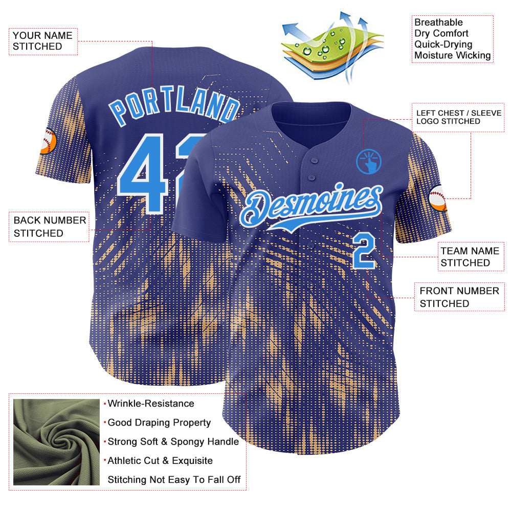 Custom Blue Electric Blue Cream-White Geometric Patchwork Asymmetry Authentic Baseball Jersey view 3