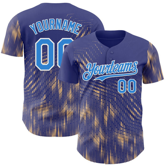 Custom Blue Electric Blue Cream-White Geometric Patchwork Asymmetry Authentic Baseball Jersey - Main View