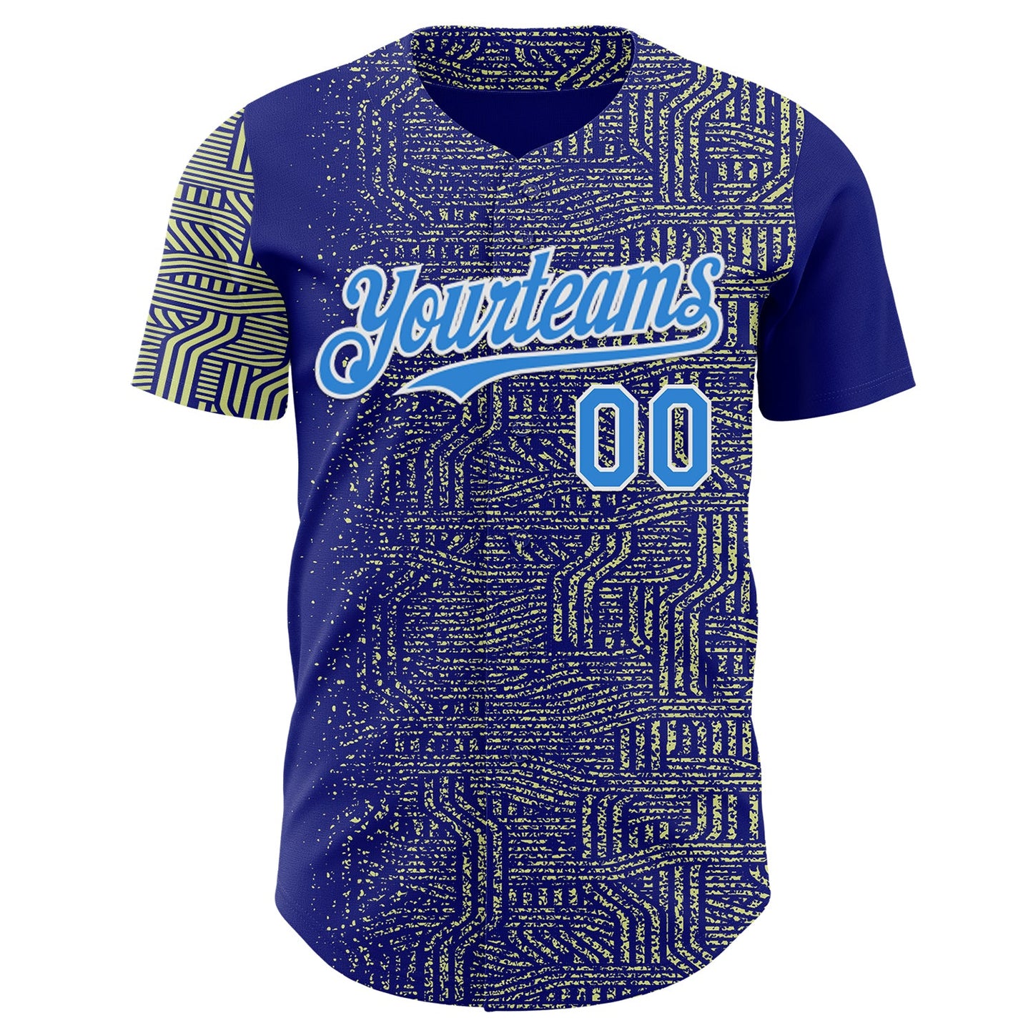 Custom Blue Electric Blue Green-White Geometric Patchwork Asymmetry Authentic Baseball Jersey view 2