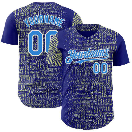 Custom Blue Electric Blue Green-White Geometric Patchwork Asymmetry Authentic Baseball Jersey - Main View