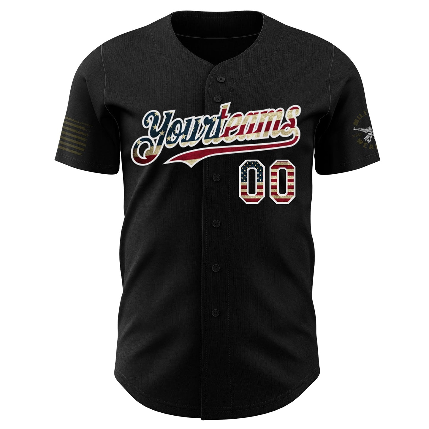 Custom Black Vintage USA Flag White-Red Patriotic Authentic Baseball Jersey view 2