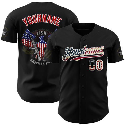 Custom Black Vintage USA Flag White-Red Patriotic Authentic Baseball Jersey - Main View