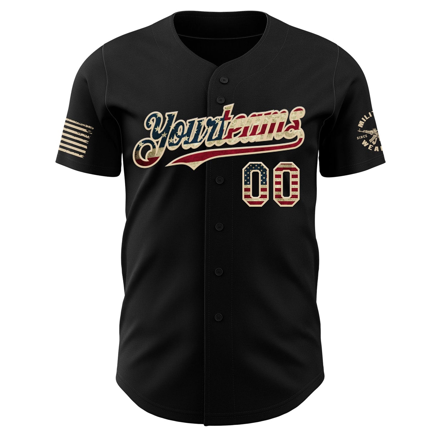 Custom Black Vintage USA Flag-City Cream Military Veteran Authentic Baseball Jersey view 2