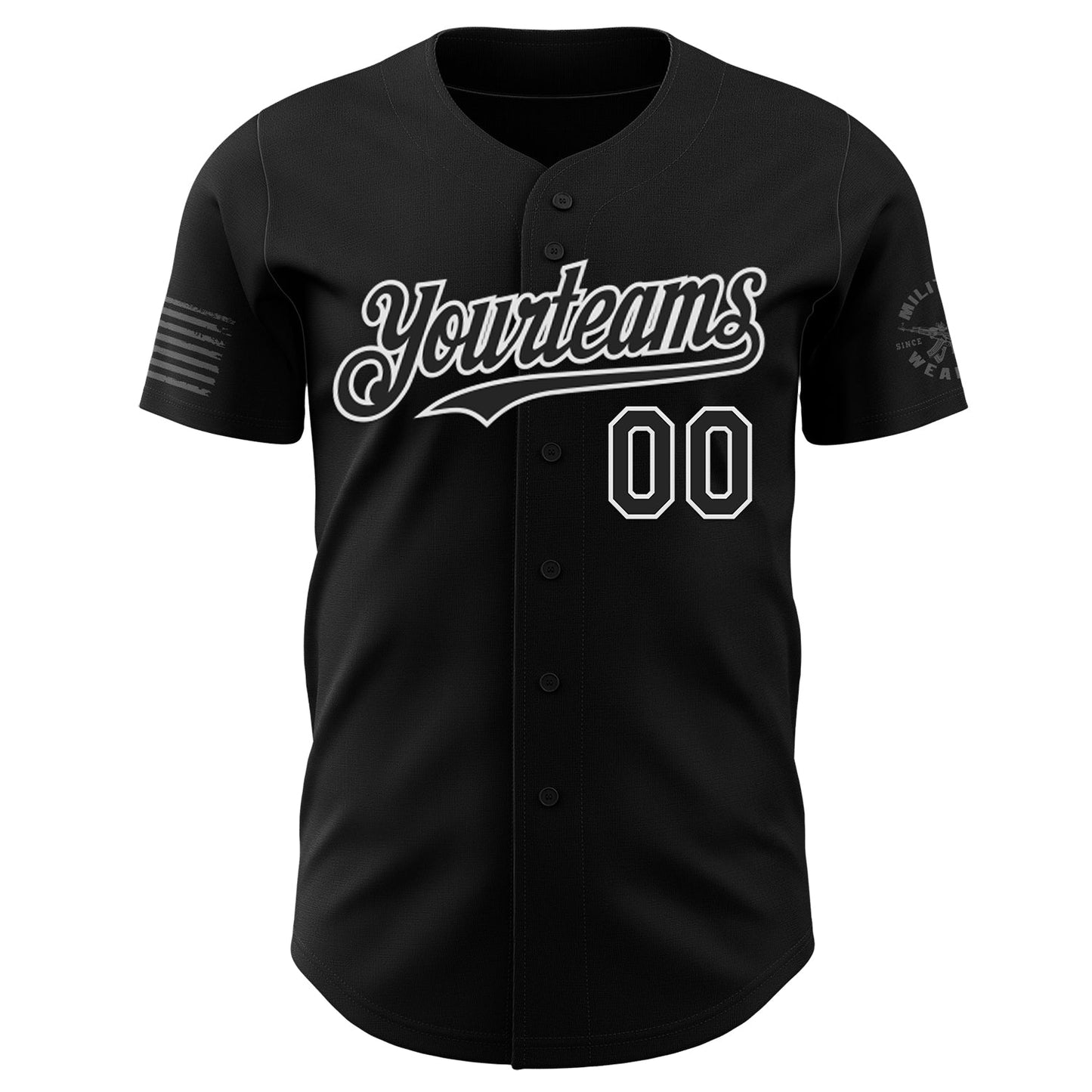 Custom Black-White USA Flag Patriotic Army Authentic Baseball Jersey view 2