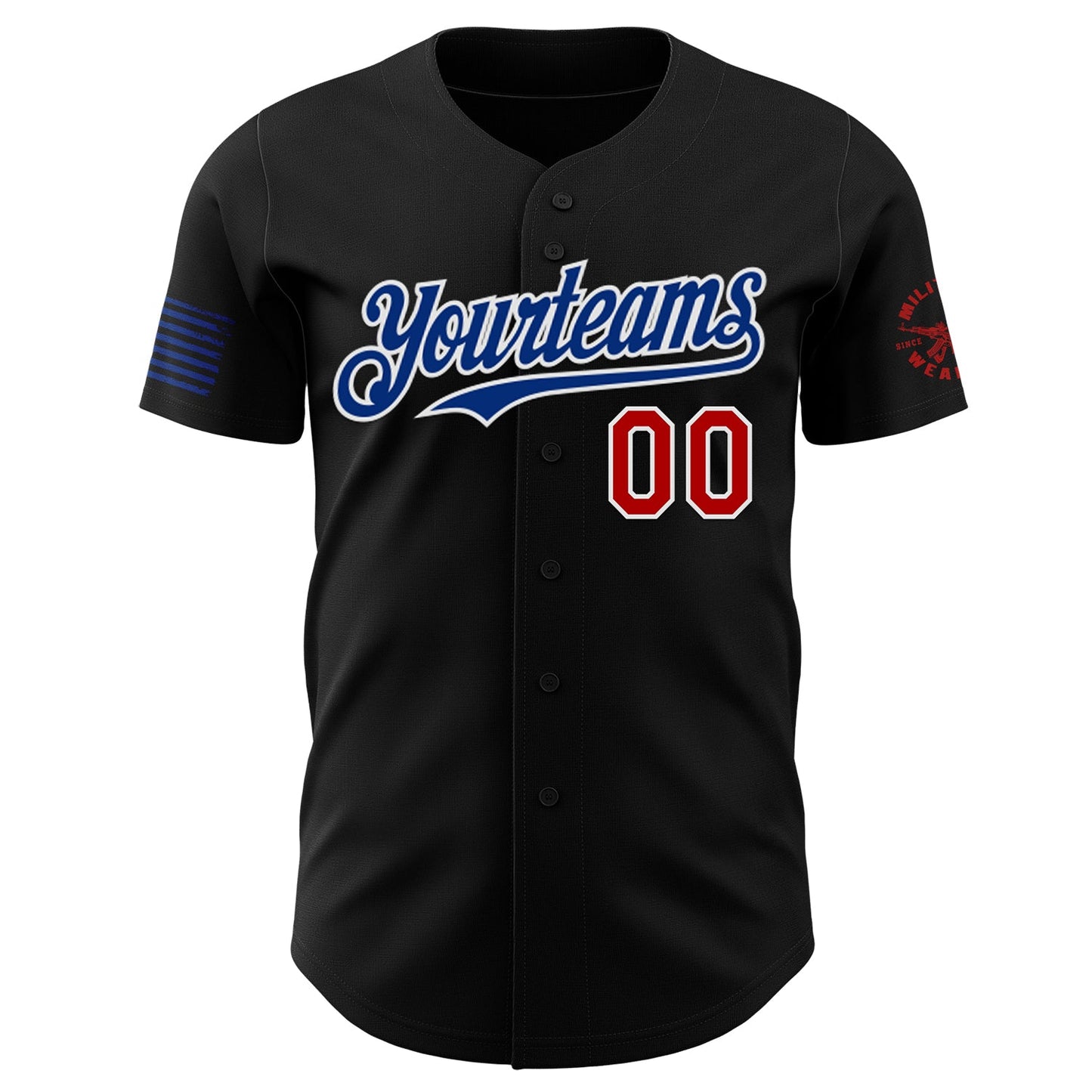 Custom Black Red White-Royal USA Flag Patriotic Army Authentic Baseball Jersey view 2
