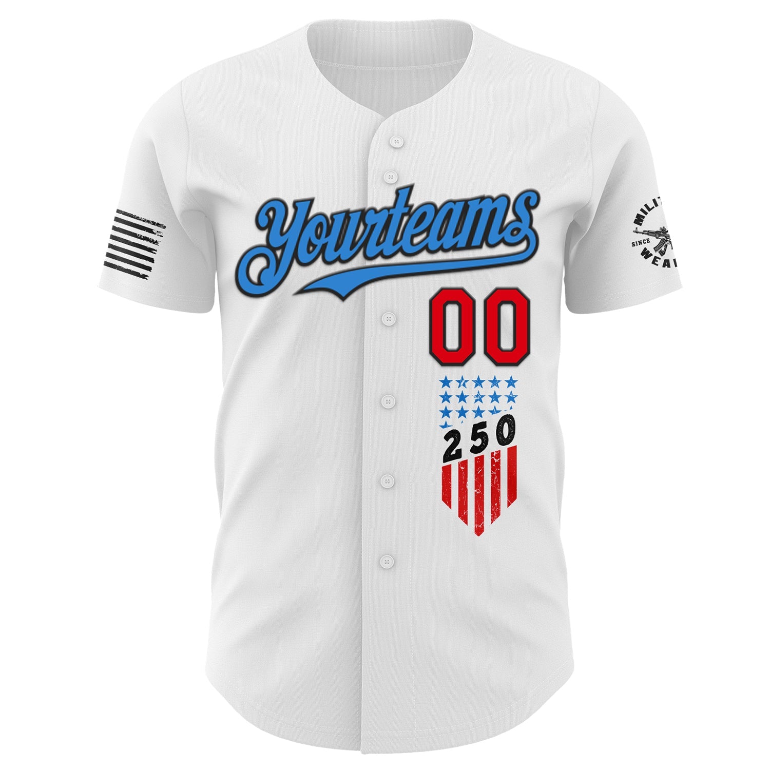 Custom White Fire Red Black-Electric Blue USA Flag Patriotic Authentic Baseball Jersey view 2