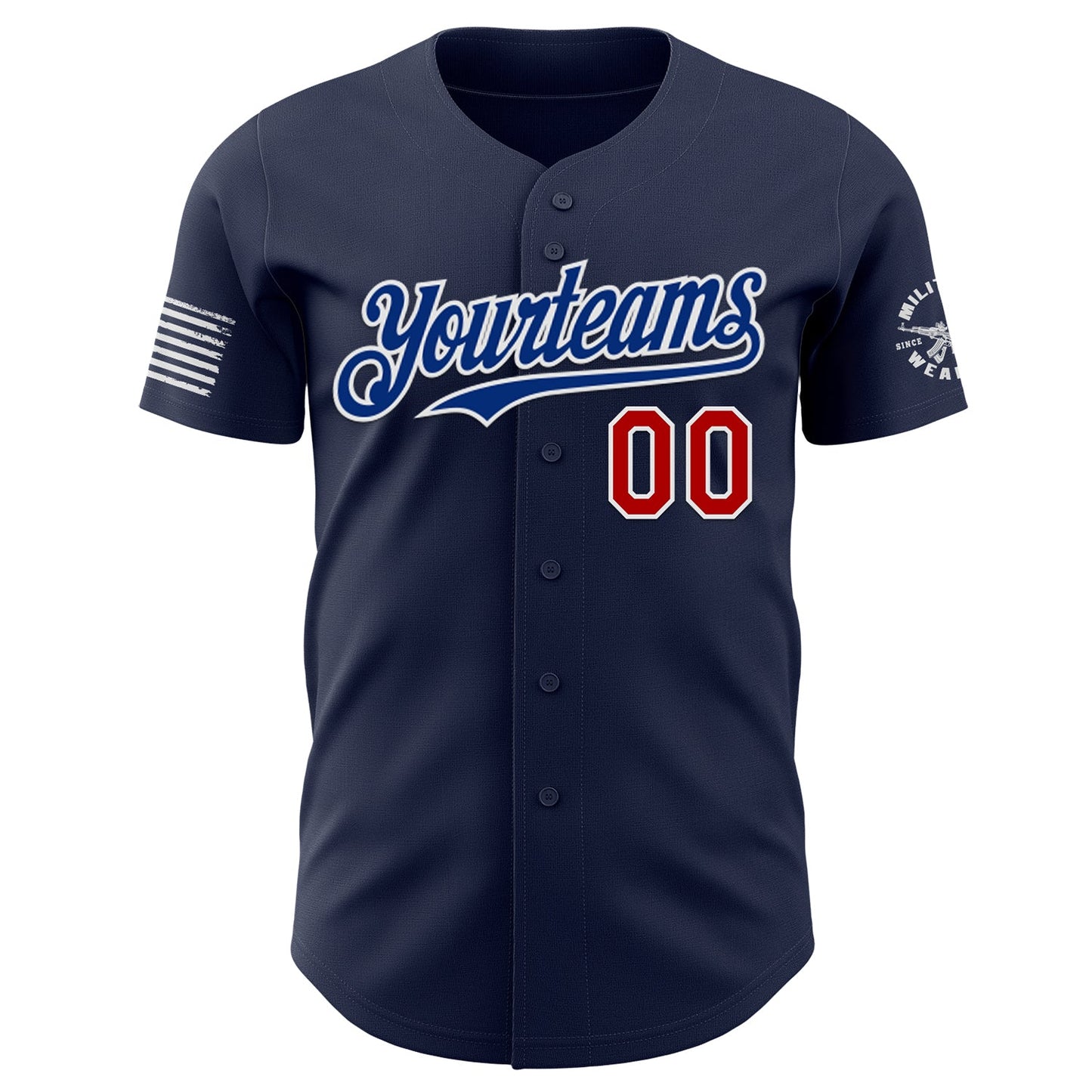 Custom Navy Red White-Royal USA Flag Skull Authentic Baseball Jersey view 2