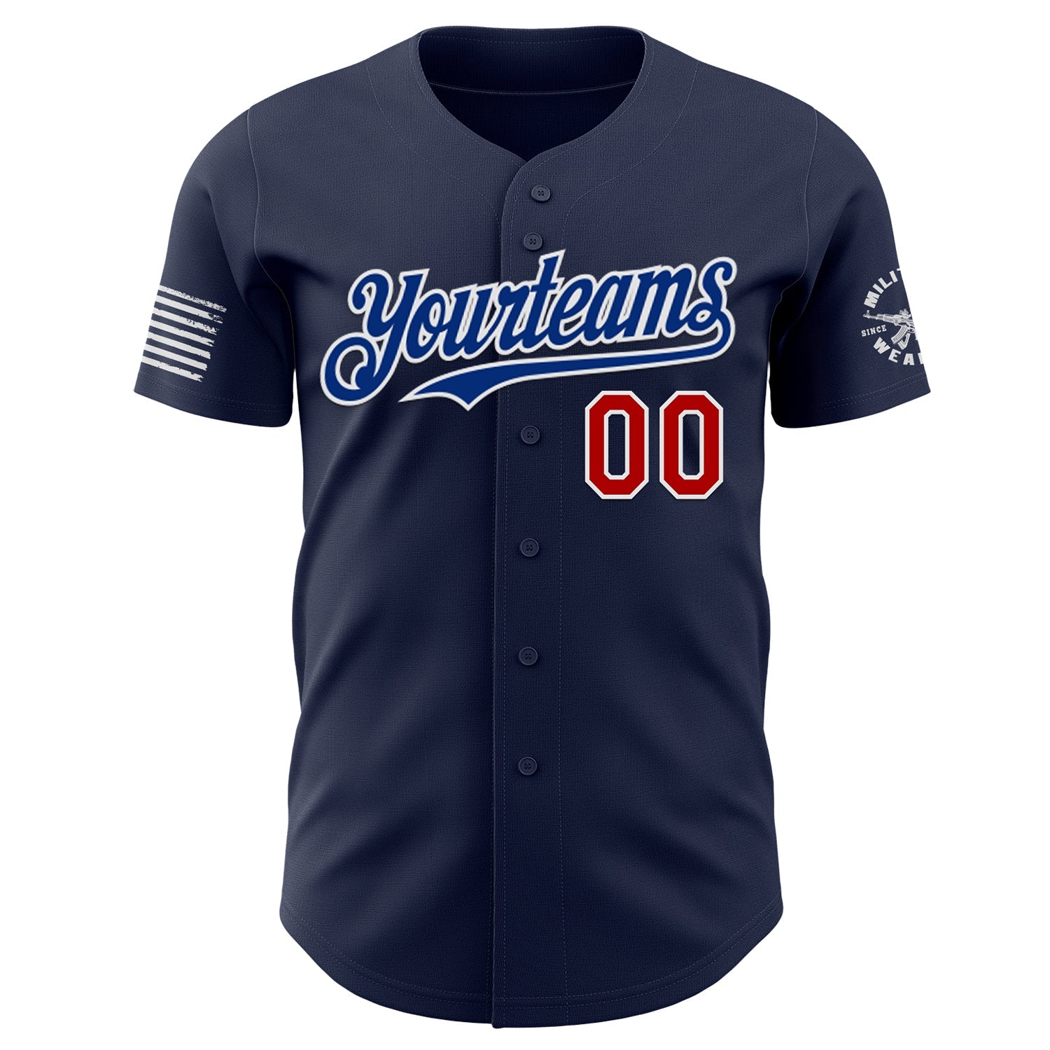 Custom Navy Red White-Royal USA Flag Skull Authentic Baseball Jersey view 2