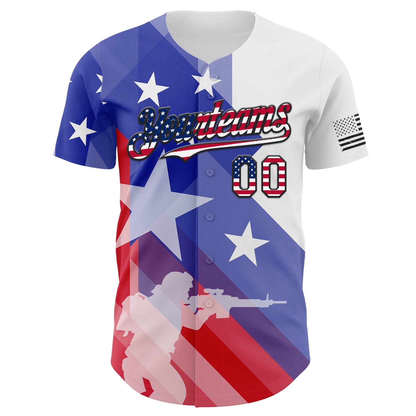 Custom White USA Flag-Black American Soldier Authentic Baseball Jersey view 2