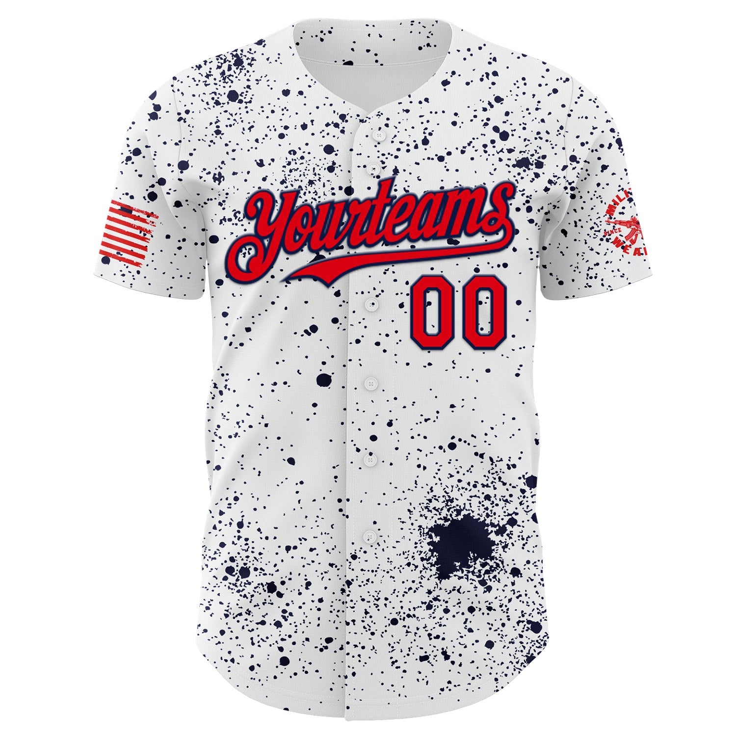 Custom White Fire Red-Navy USA American Flag Music Skull Authentic Baseball Jersey view 2