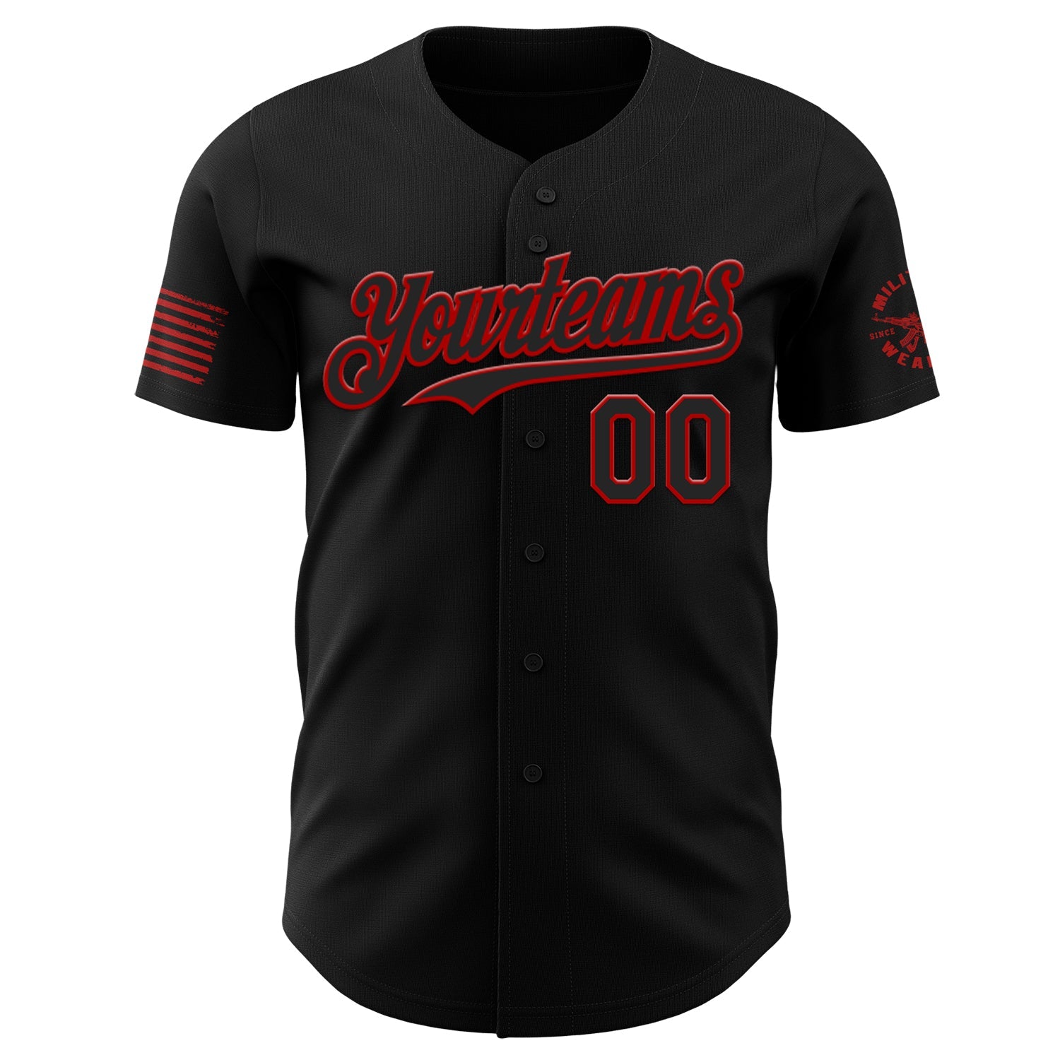 Custom Black-Red USA Flag Western Patriotic Red Rattlesnake Authentic Baseball Jersey view 2
