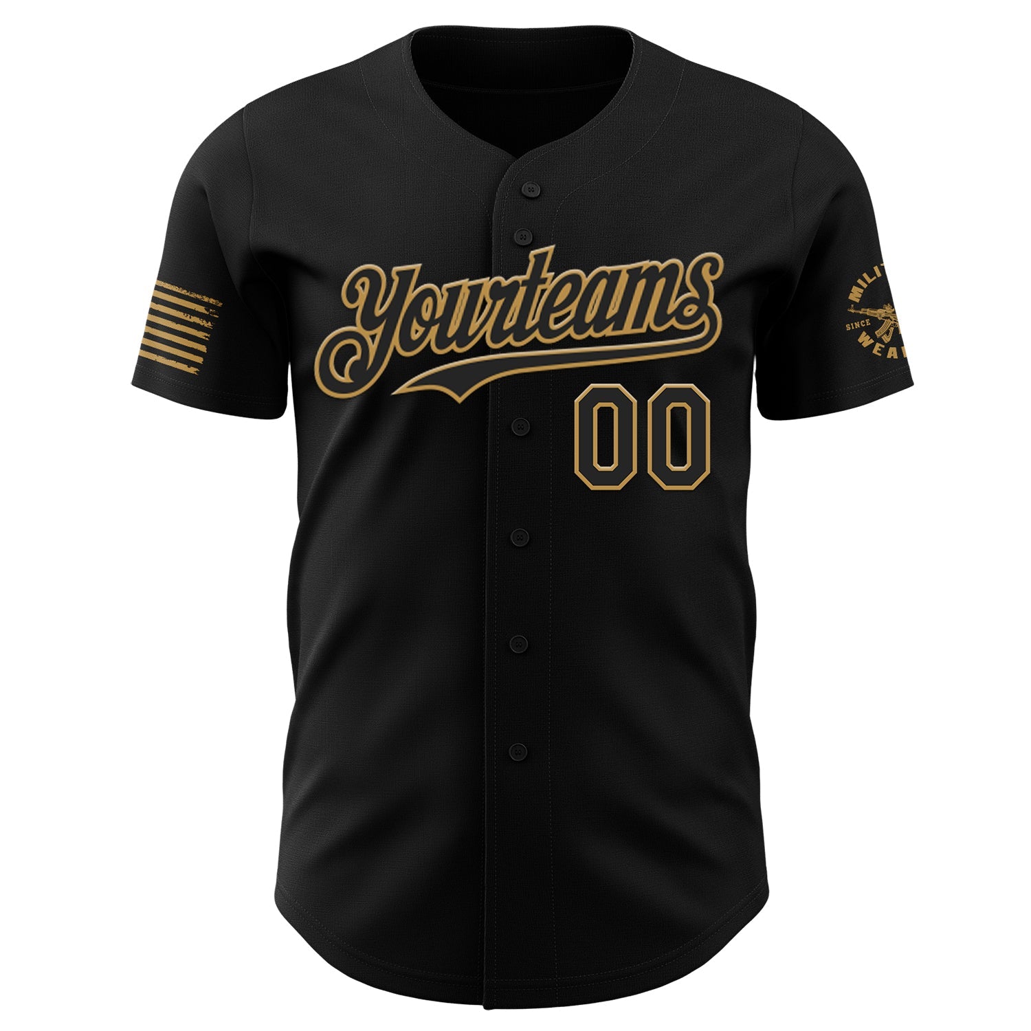 Custom Black-Old Gold USA Ouroboros Skull Authentic Baseball Jersey view 2