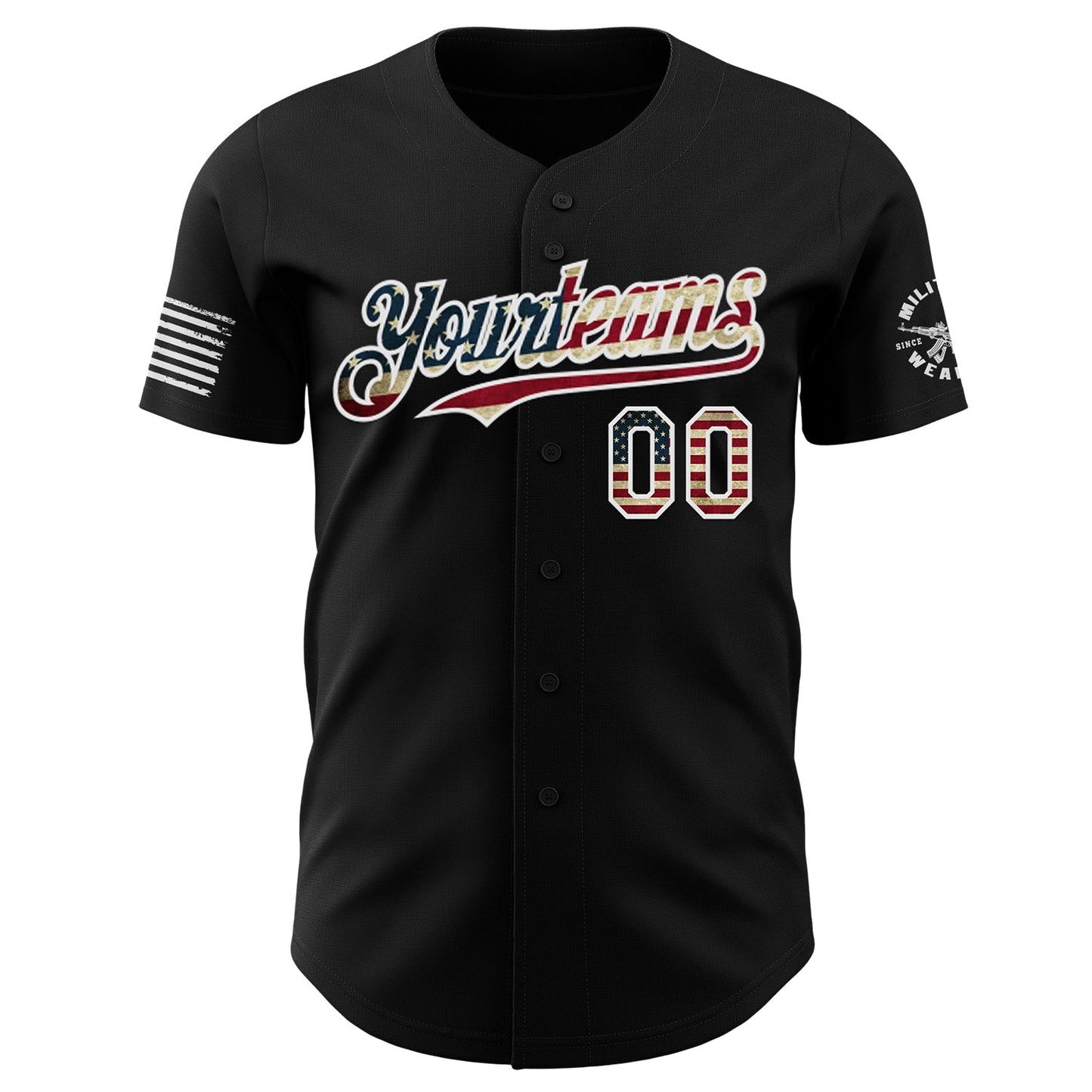 Custom Black Vintage USA Flag-White Patriotic Military Veteran Authentic Baseball Jersey view 2
