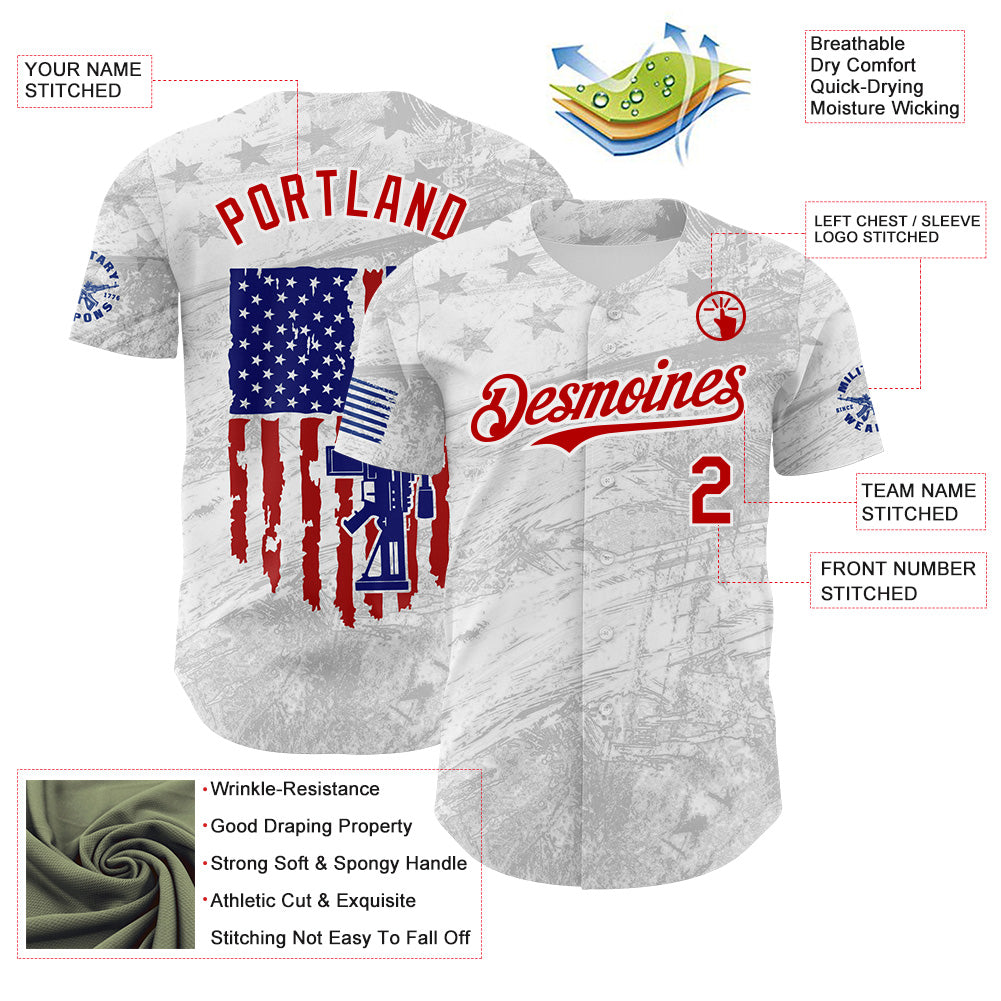 Custom White-Red USA Distressed Patriotic Authentic Baseball Jersey view 3