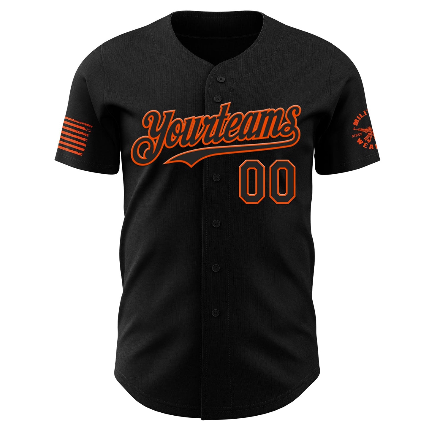 Custom Black-Orange USA Tactical Soldier Flame Authentic Baseball Jersey view 2