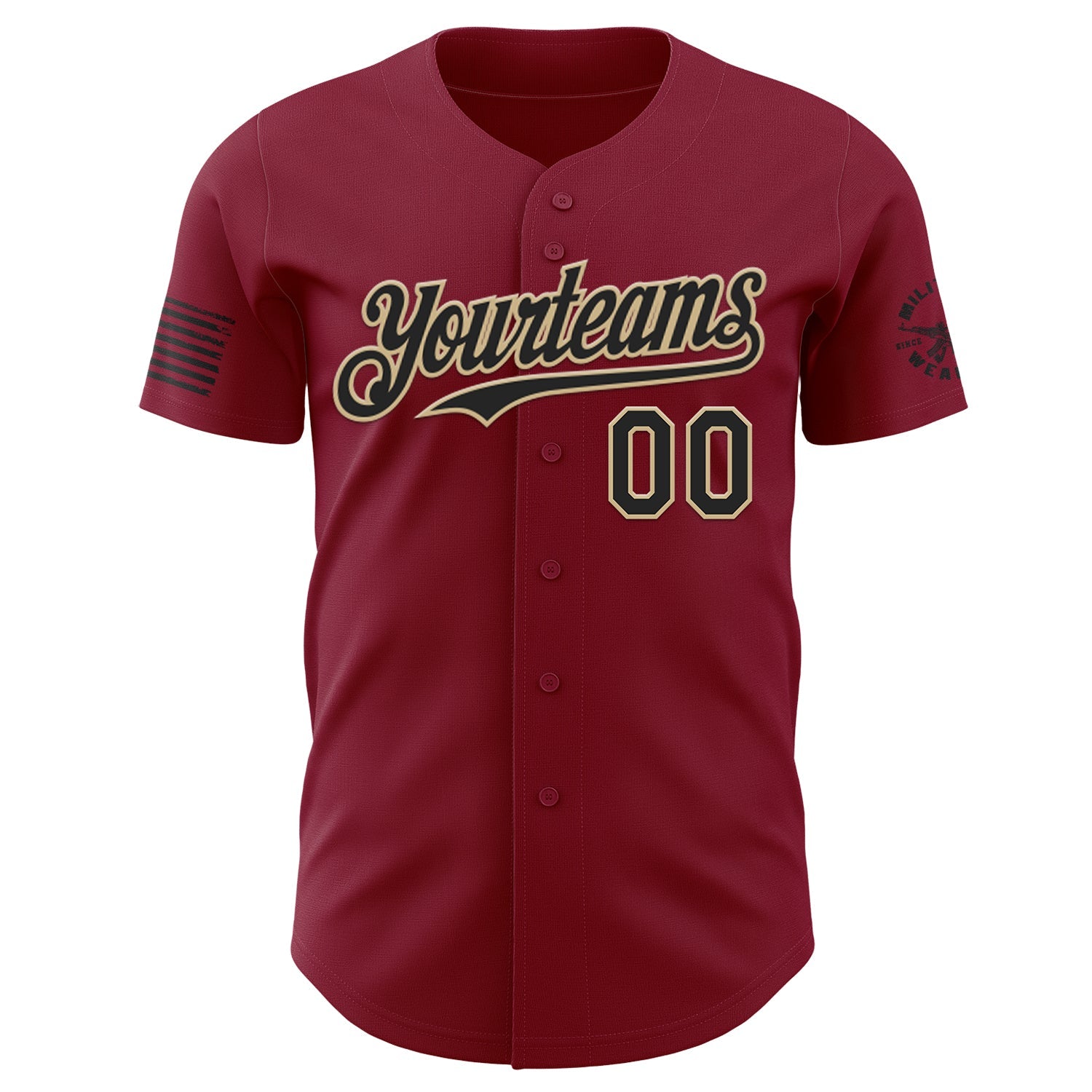 Custom Crimson Black-Vegas Gold USA Tactical Skull Authentic Baseball Jersey view 2
