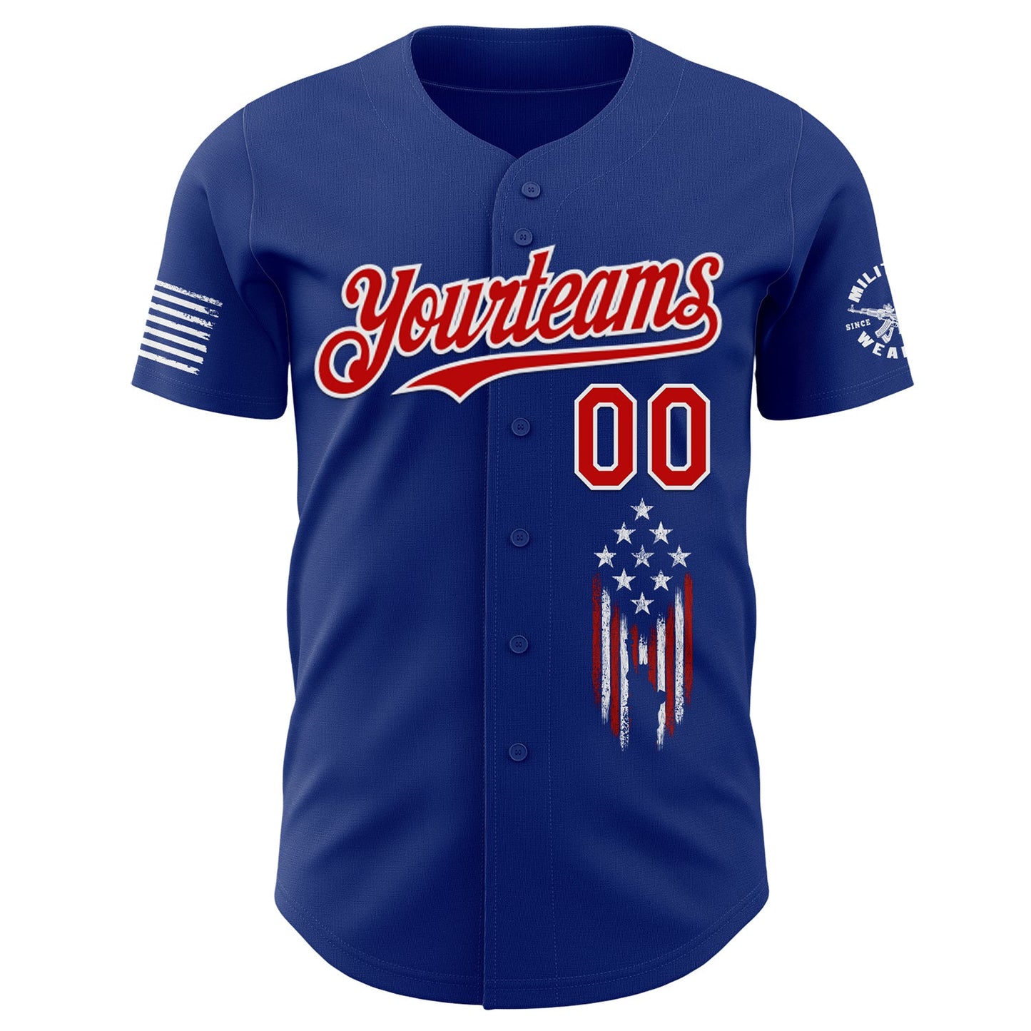 Custom Royal Red-White USA Distressed Heart American Flag Authentic Baseball Jersey view 2