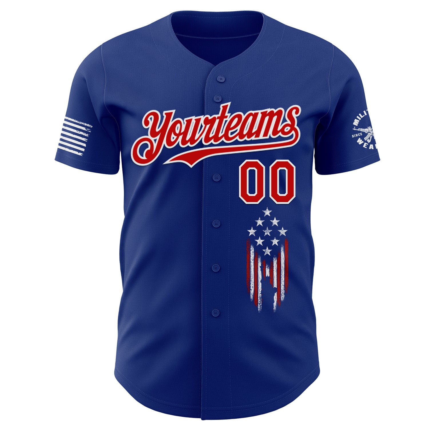 Custom Royal Red-White USA Distressed Heart American Flag Authentic Baseball Jersey view 2