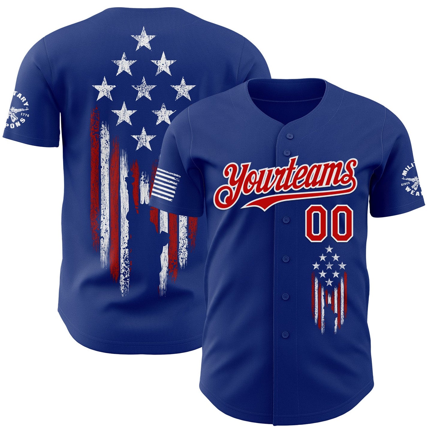 Custom Royal Red-White USA Distressed Heart American Flag Authentic Baseball Jersey - Main View