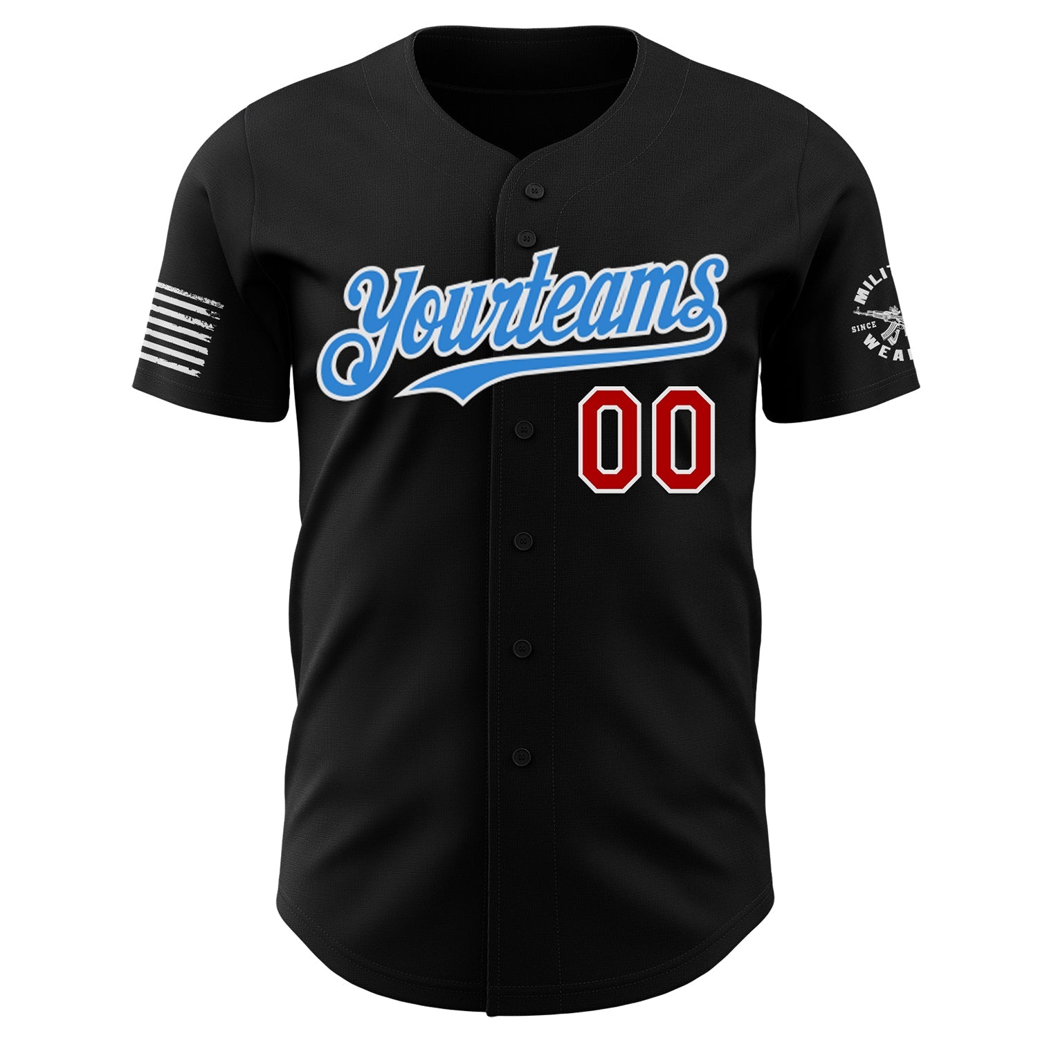 Custom Black Red White-Electric Blue USA American Flag Winged Lion Authentic Baseball Jersey view 2