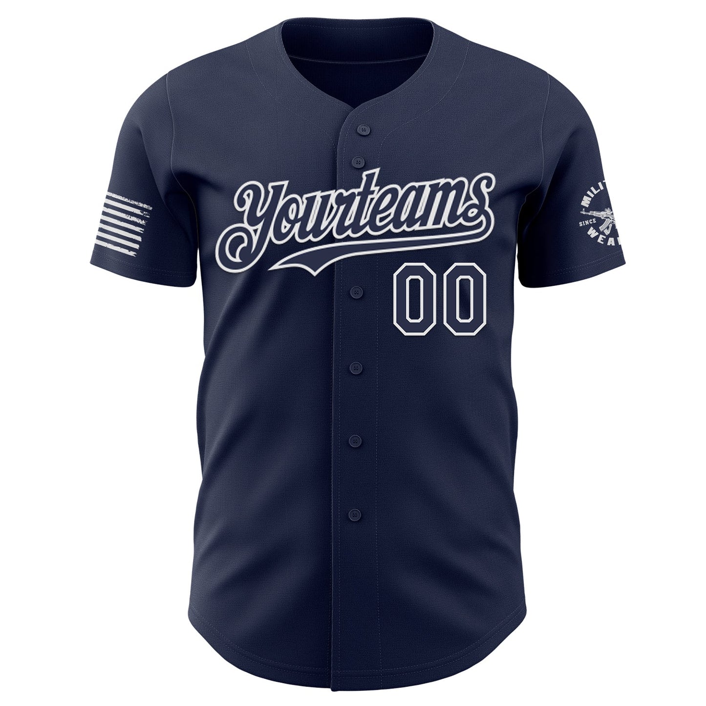 Custom Navy-White USA American Flag Tactical Military Skull Authentic Baseball Jersey view 2