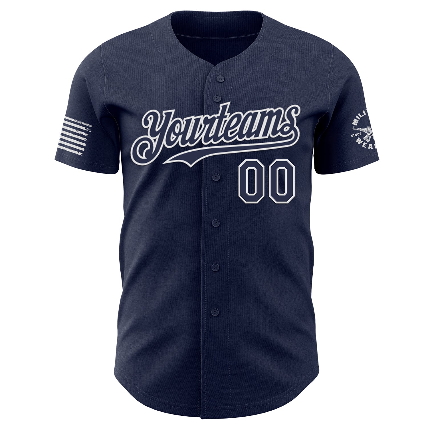 Custom Navy-White USA American Flag Tactical Military Skull Authentic Baseball Jersey view 2