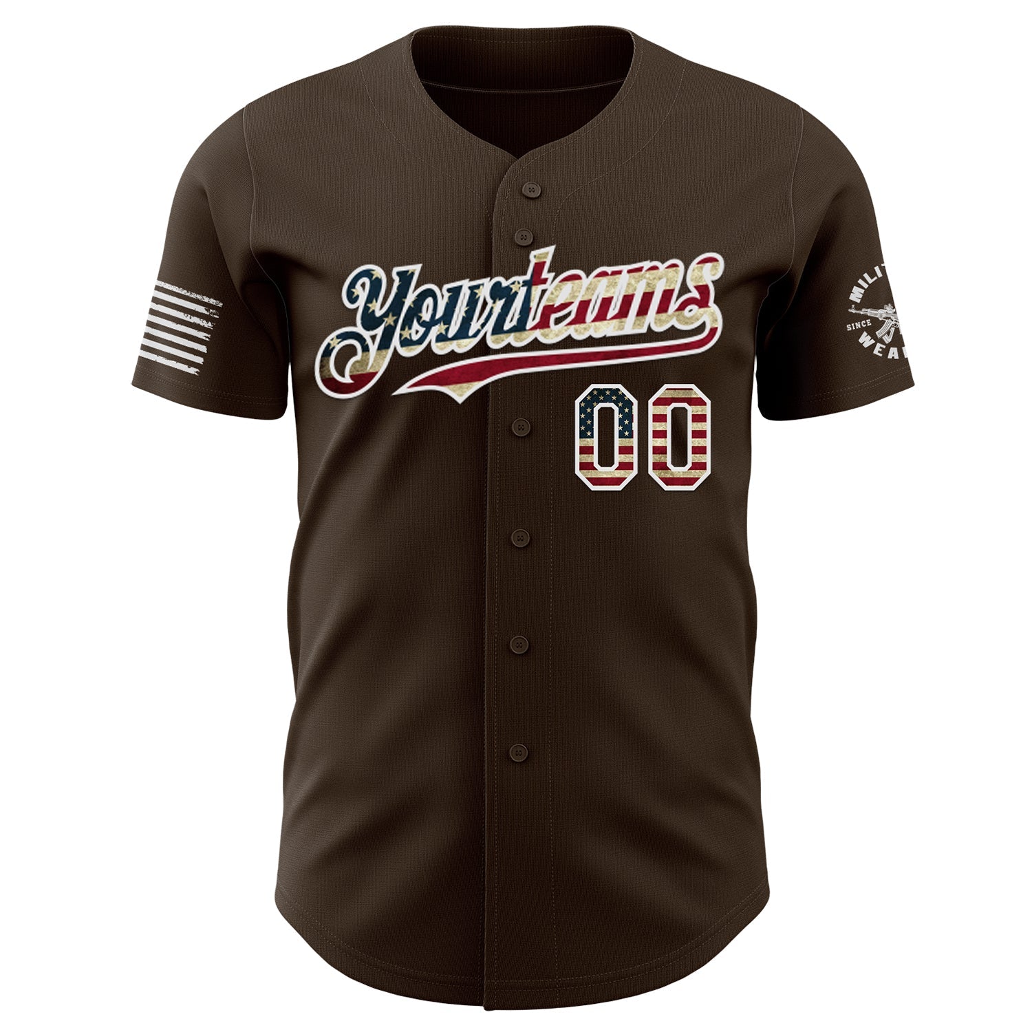 Custom Brown Vintage USA Flag-White Military Patriotic Authentic Baseball Jersey view 2