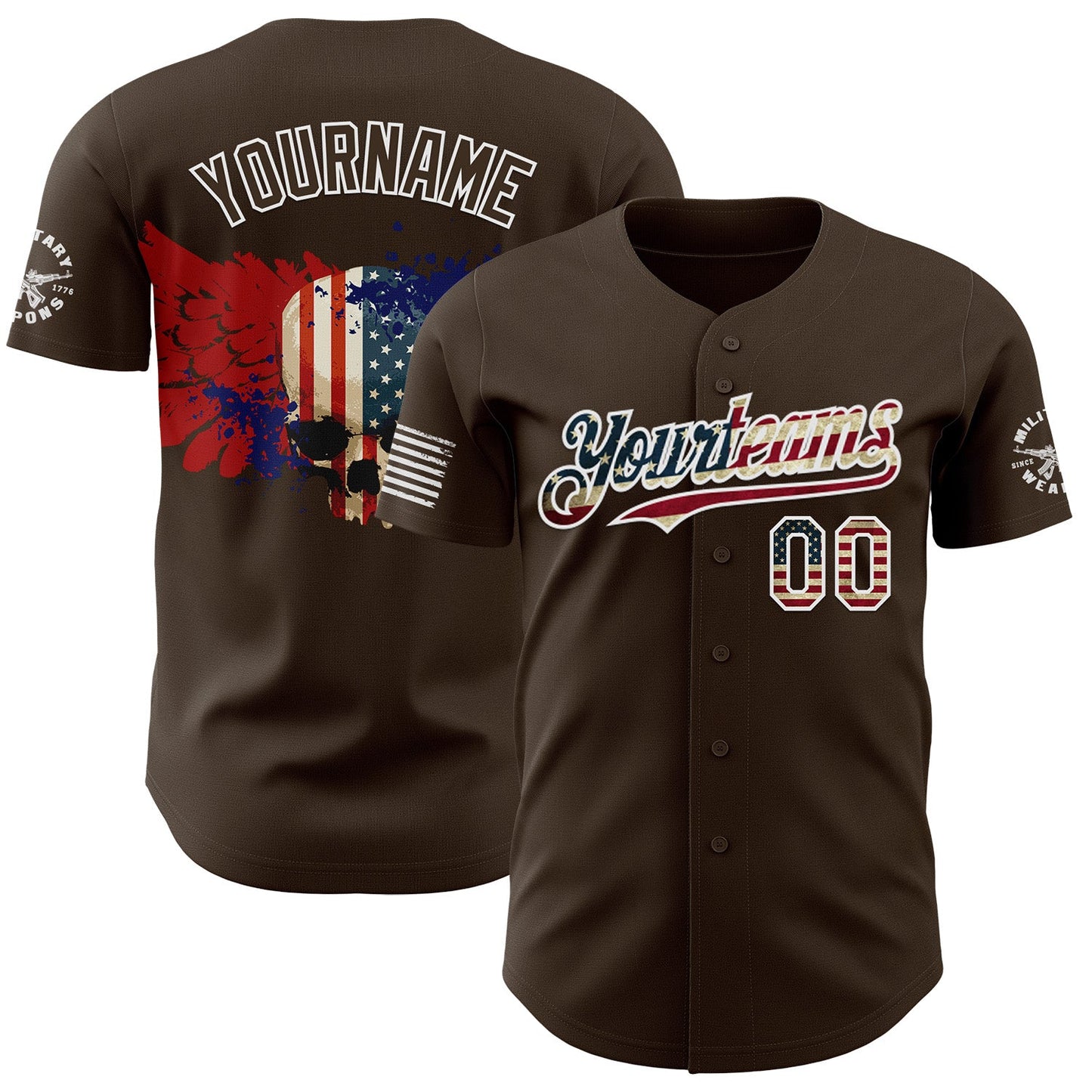 Custom Brown Vintage USA Flag-White Military Patriotic Authentic Baseball Jersey - Main View