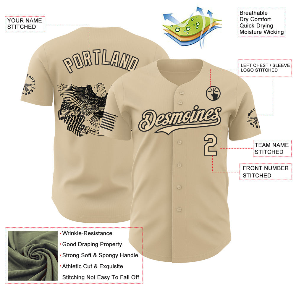 Custom City Cream-Black USA American Flag & Eagle Authentic Baseball Jersey view 3