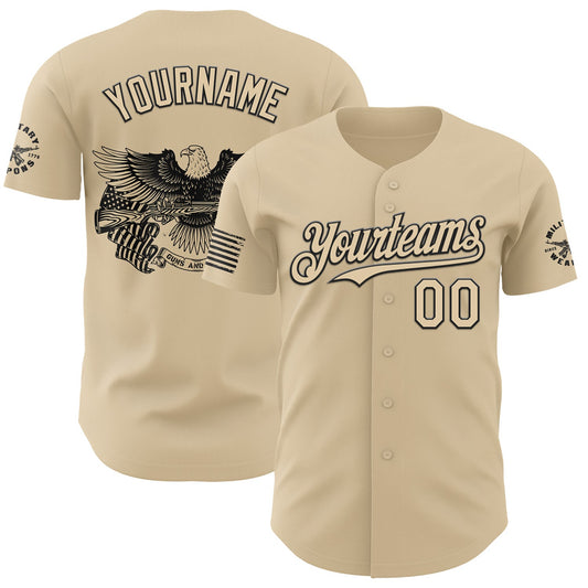 Custom City Cream-Black USA American Flag & Eagle Authentic Baseball Jersey - Main View
