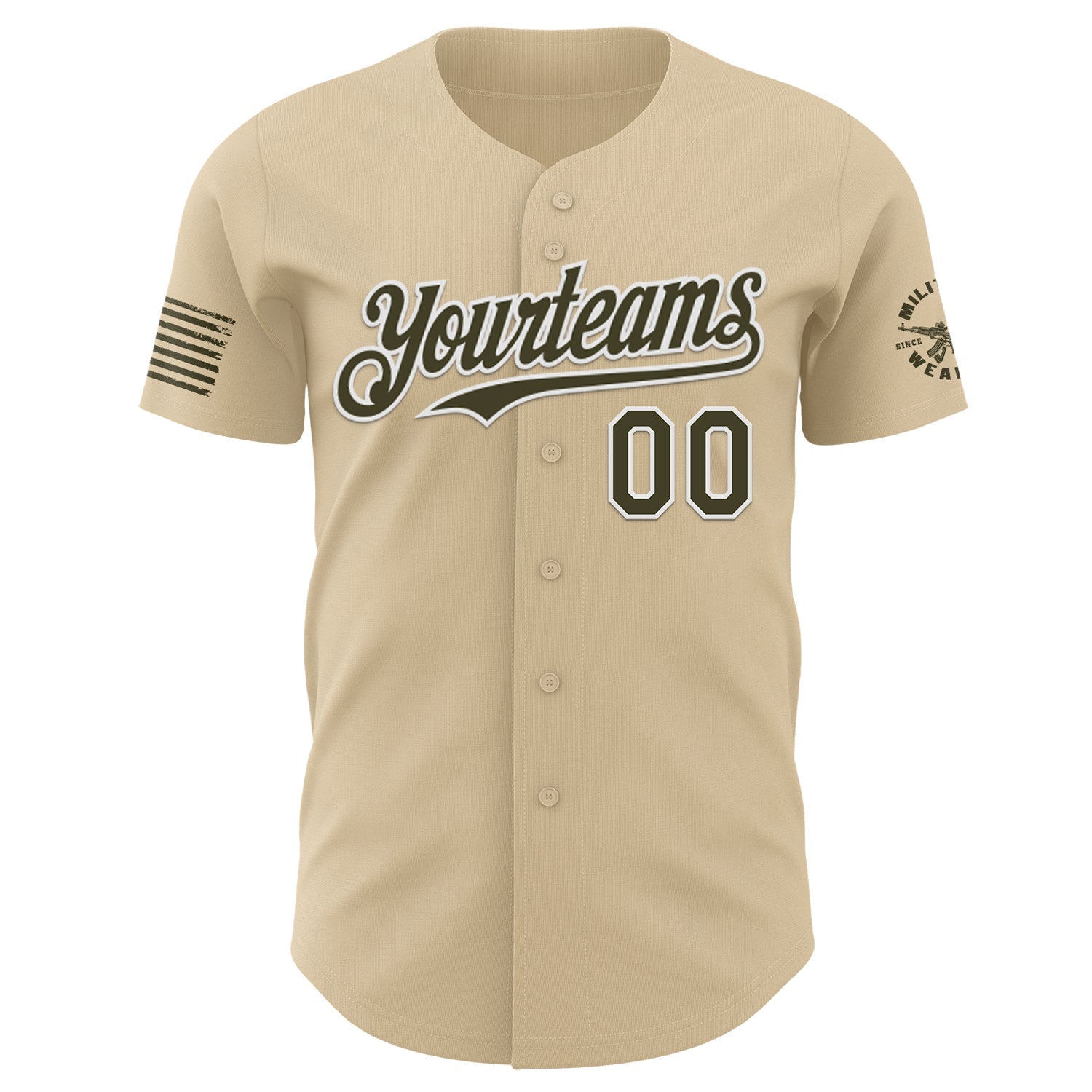 Custom City Cream Olive-White USA American Flag Tactical Military Authentic Baseball Jersey view 2