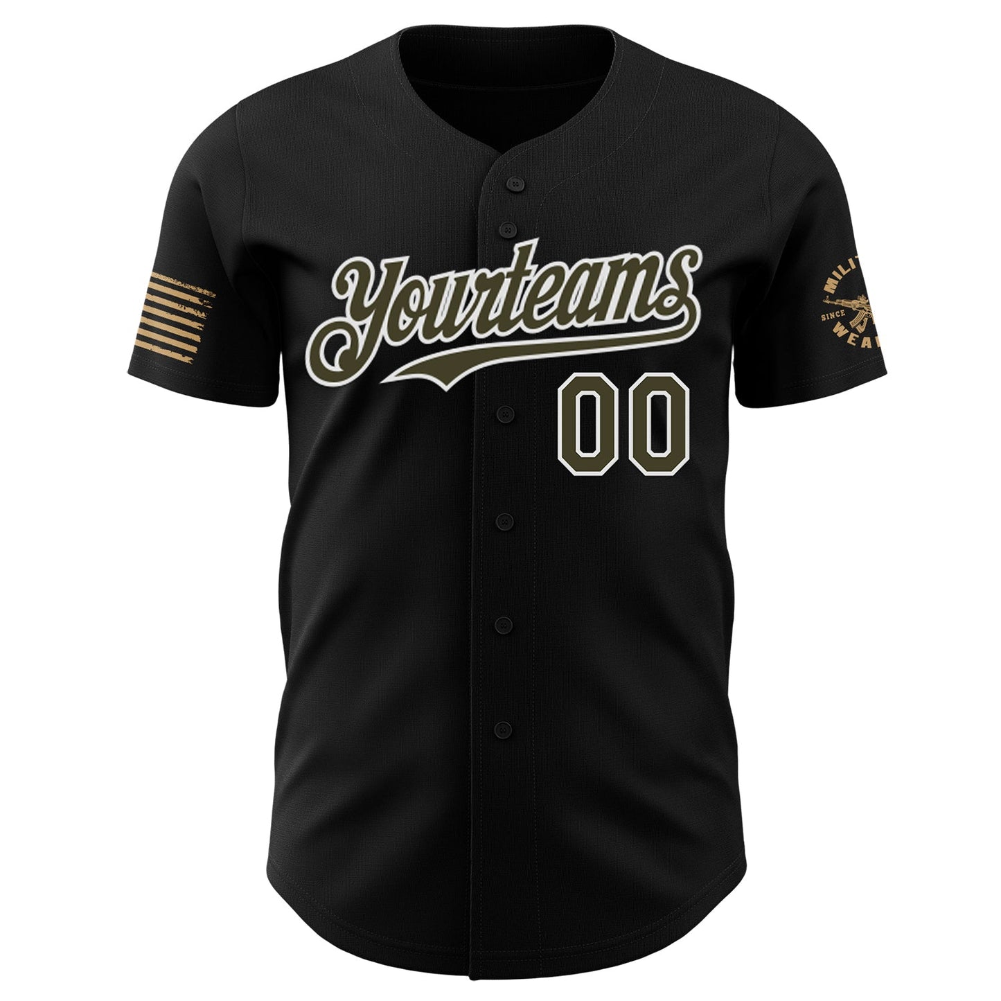 Custom Black Olive-White USA American Flag Camo Authentic Baseball Jersey view 2