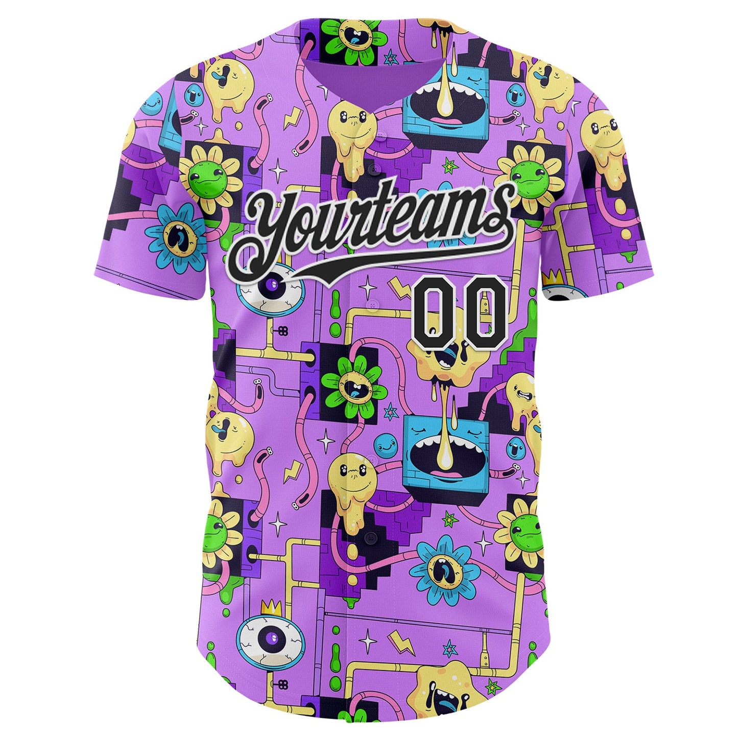 Custom Purple Black-White Psychedelic Trippy Smile Authentic Baseball Jersey view 2