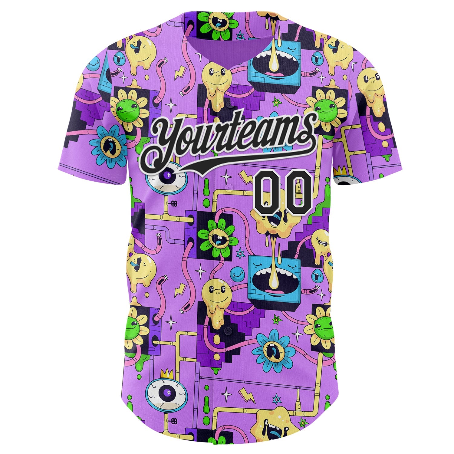 Custom Purple Black-White Psychedelic Trippy Smile Authentic Baseball Jersey view 2