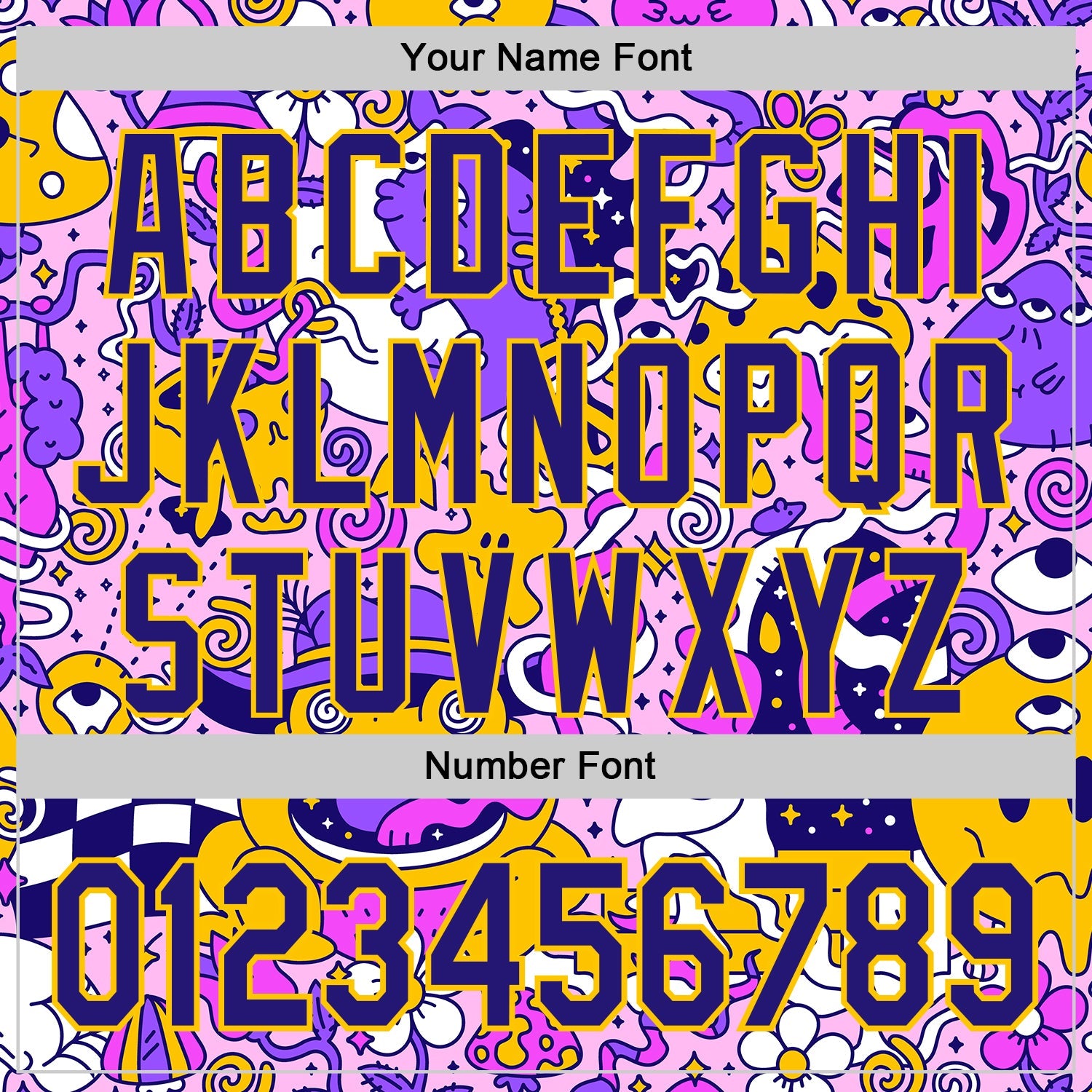 Custom Purple Dark Purple-Yellow Psychedelic Trippy Mushroom Doodle Frog & Ghost Authentic Baseball Jersey view 5