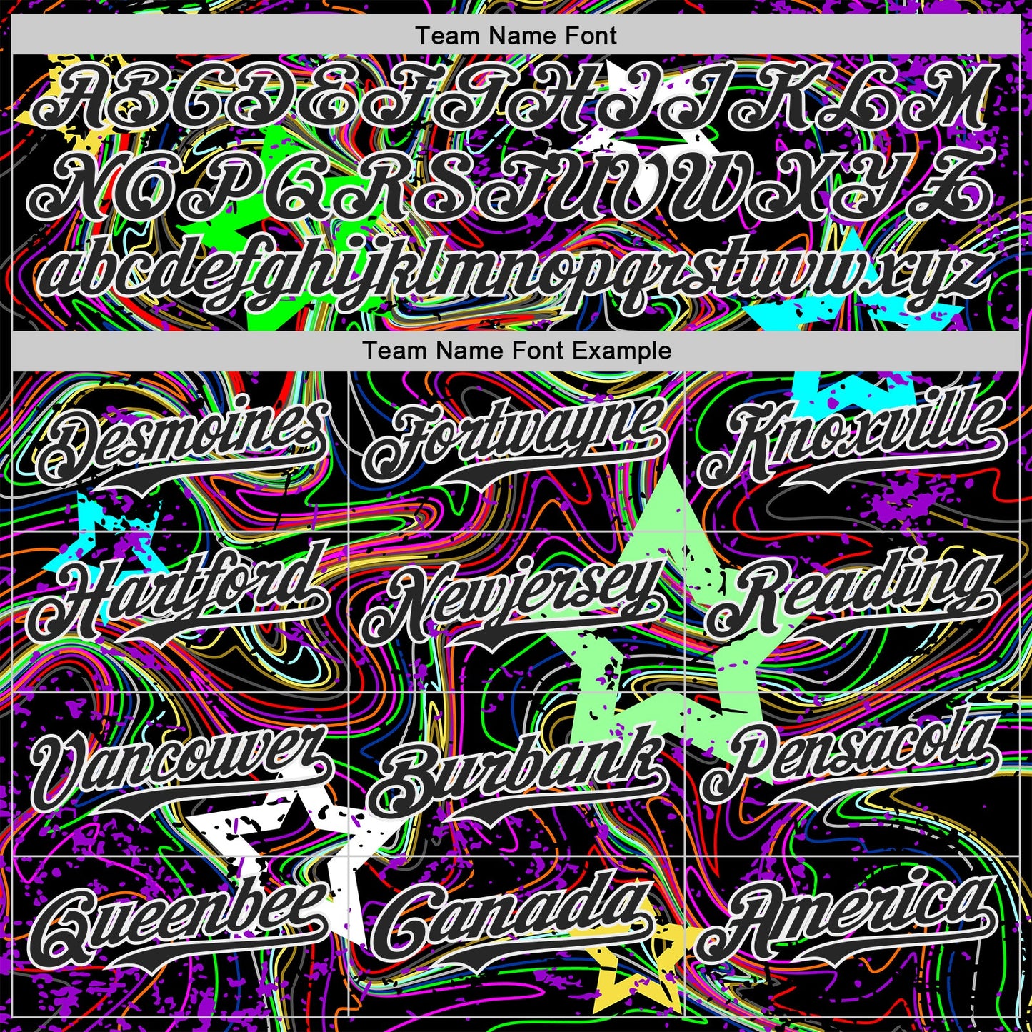 Custom Black-White Psychedelic Trippy Swirl Neon Star Authentic Baseball Jersey view 4